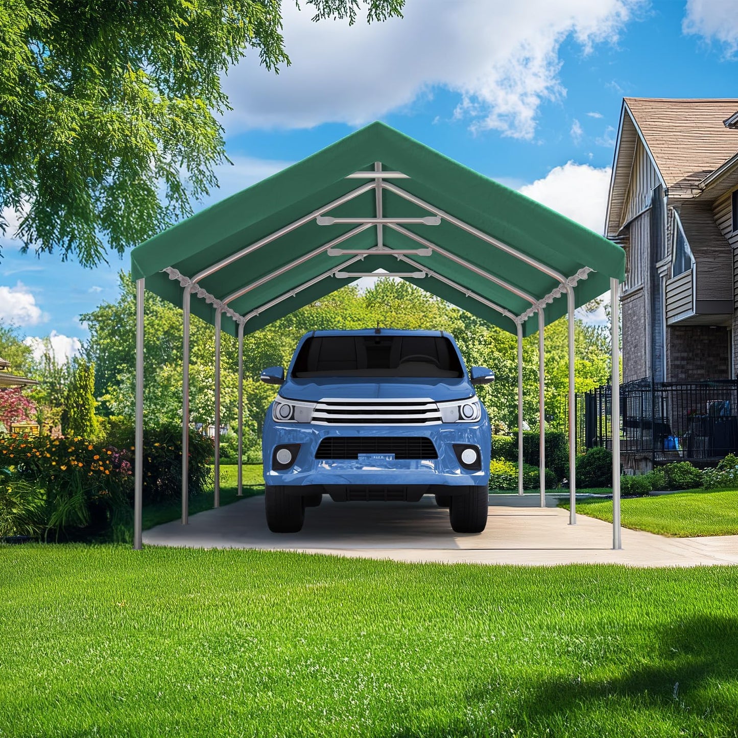 Quictent 10x20 ft Heavy Duty Carport Canopy Galvanized Car Tent Outdoor Garage Boat Shelter with Reinforced Structure, with Hanging Edge - Green