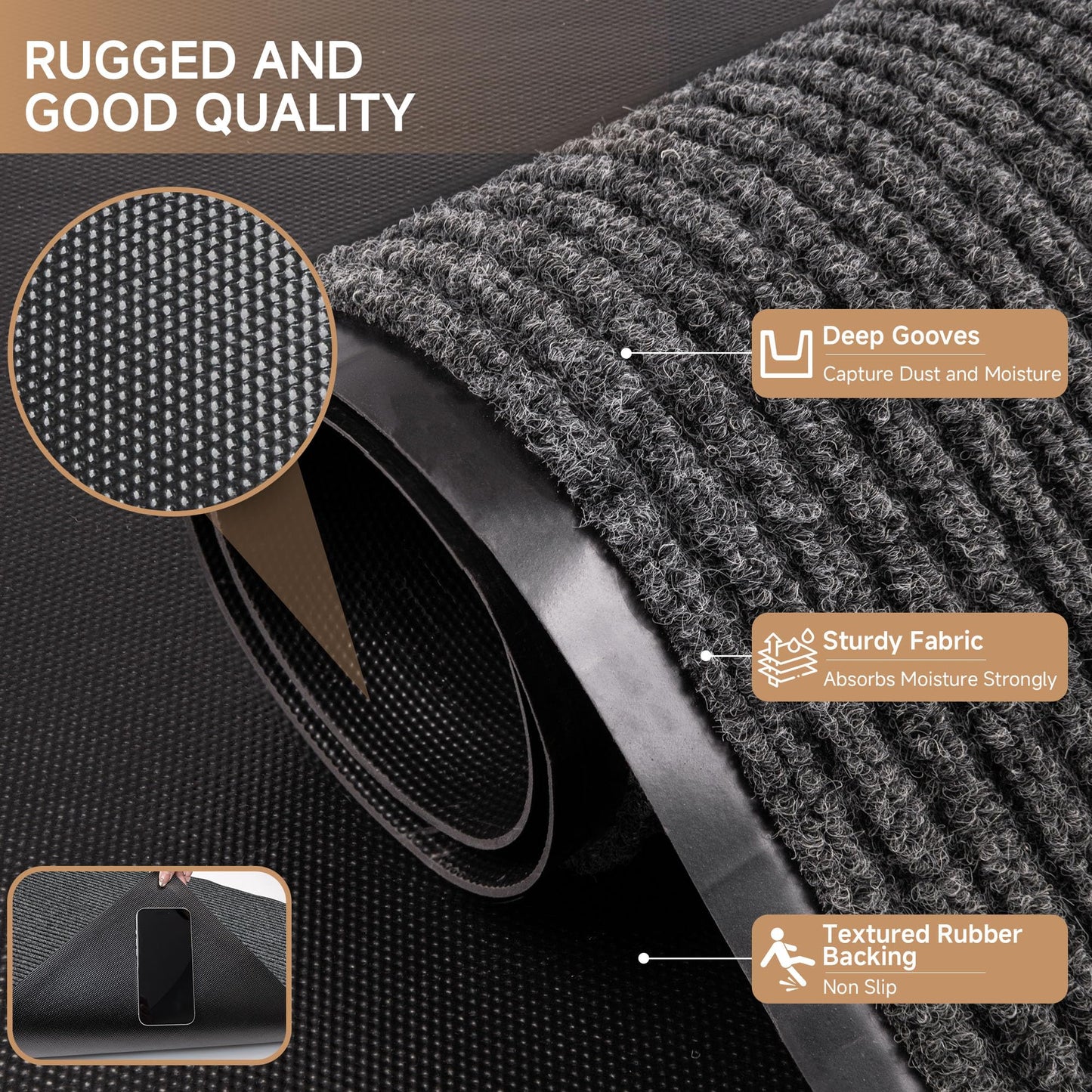 100pointONE Front Door Mat, Heavy Duty Indoor Outdoor Doormat for Entryway, 96" x 48" Low Profile Outdoor Mats for Home Entrance, Stain and Fade Resistant Welcome Mat for High Traffic Area, Dark Grey
