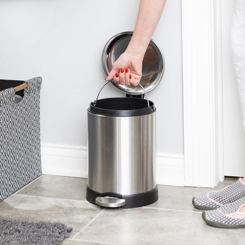 Glad Small Trash Can - 1.2 Gallon Round Stainless Steel Garbage Bin with Soft Close Lid | 8 x 9.5 x 12 Inches
