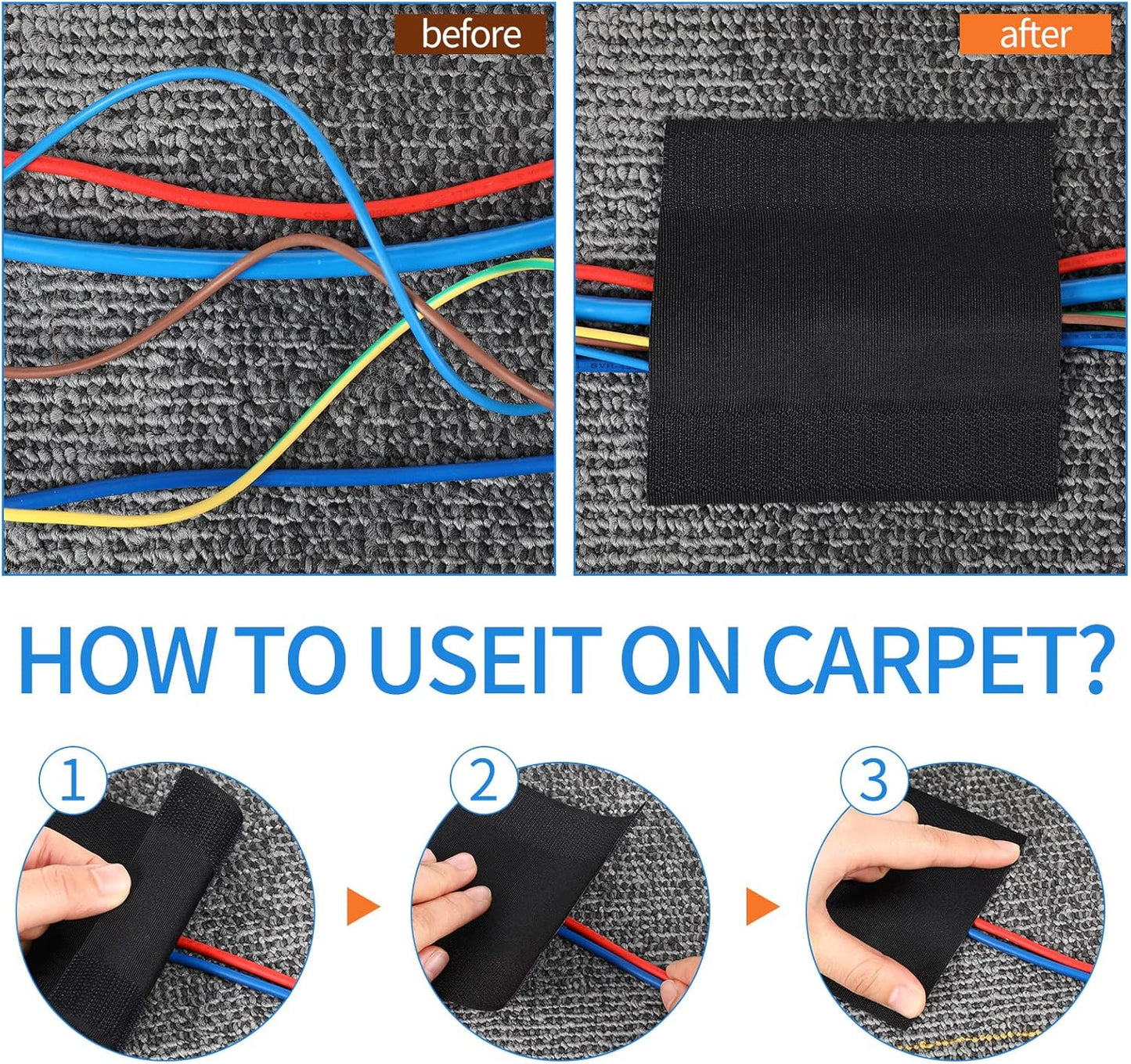 WILLBOND Commercial Carpet(Black,39.37 Carpet Cord Cover Cable Grip Floor Cover Cable Protector Management Only