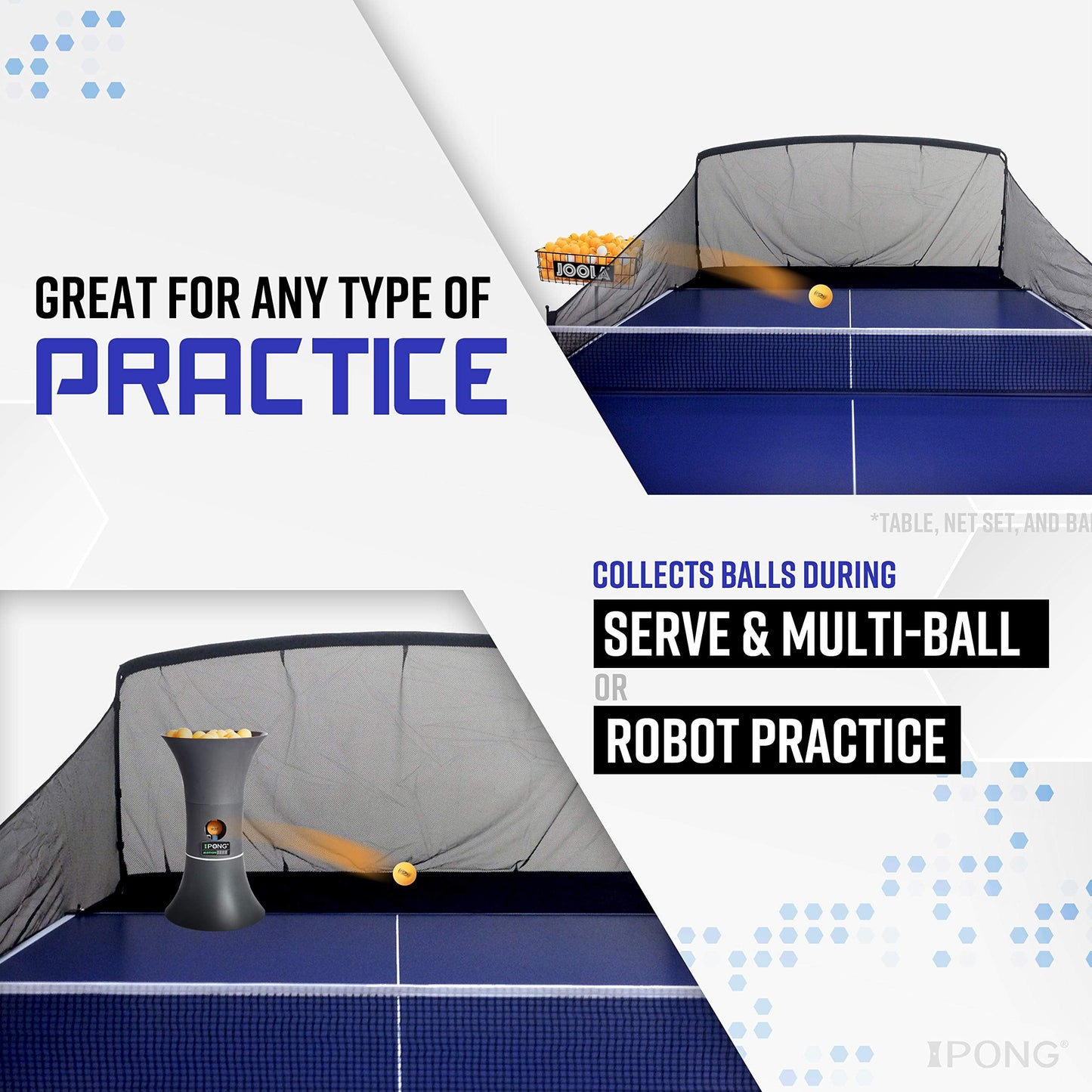 JOOLA iPong Carbon Fiber Table Tennis Ball Catch Net - Practice Net Attaches to Ping Pong Table for Ball Collection During Table Tennis Robot, Serve or Multi-Ball Training