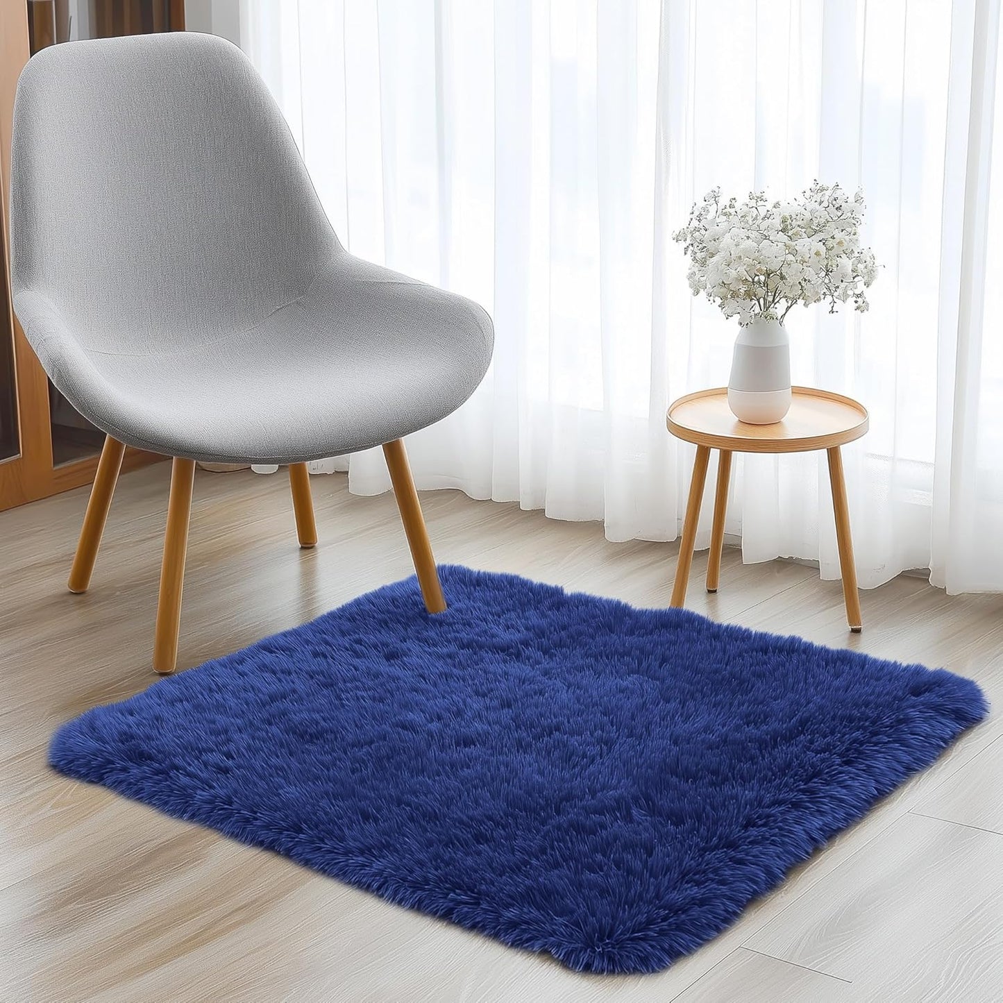 OLANLY Small Bedside Rug - Soft, Machine Washable Shaggy Carpet for Bedroom & Nursery | Navy Blue
