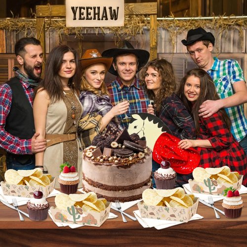 LeerooDecor 24 Pcs Western Theme Food Trays Cowboy Birthday Party Decorations Western party Decorations Yeehaw Western Baby Shower Favors