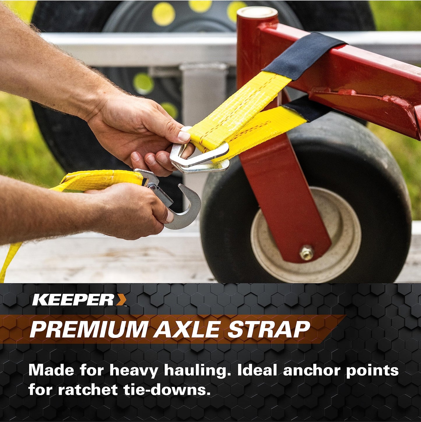 Keeper – 2” x 24” Premium Axle Tie Down Strap with D Rings - 3,333 lbs. Working Load Limit and 10,000 lbs. Break Strength,One Color