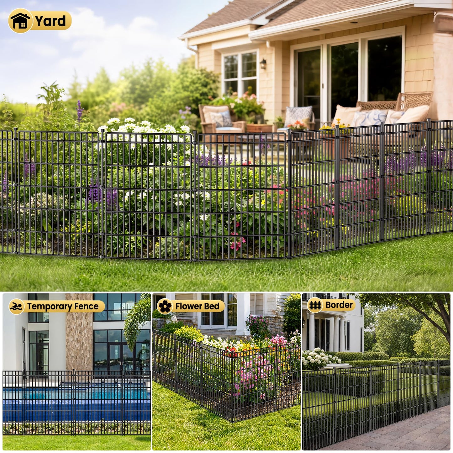 8 Panels No Dig Garden Fence Animal Barrier, 48in(H) × 21ft(L) Decorative Metal Outdoor Dog Fence, Rustproof Pet Fencing for Yard, Patio, Flower Bed -Temporary Fencing| Easy to Install