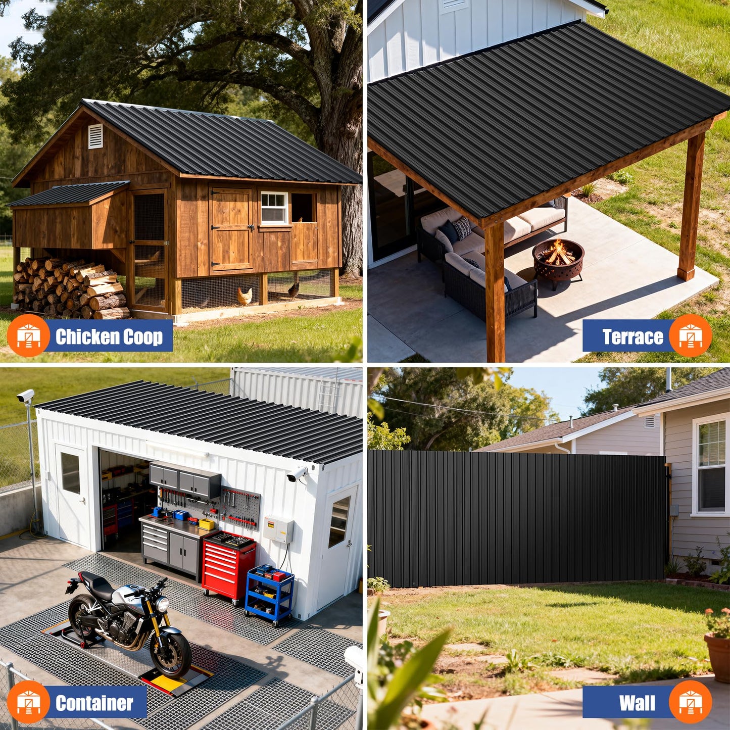 Brakki Metal Roofing Panels 10pcs 52.4 ft², Black Corrugated Galvanized Steel Roof Panels with Screw, Heavy Duty Metal Siding Suitable for Garages Chicken Coop Sheds Stables Patio