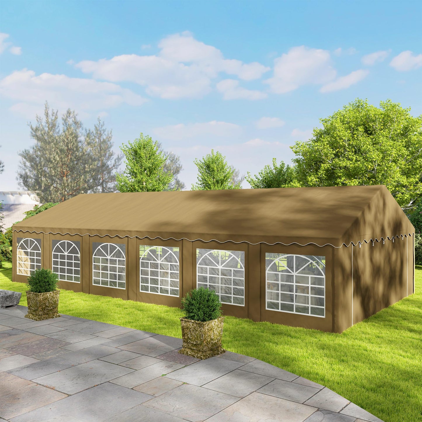Outsunny 20' x 40' Heavy Duty Party Tent, Galvanized Outdoor Canopy Tent Large Event Shelter with Removable Sidewalls, 12 Windows and 2 Doors, Tents for Parties, Wedding, Events, BBQ Grill, Brown