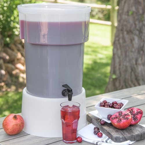 Carlisle FoodService Products Round Beverage Dispenser Drink Dispenser with Spigot for Catering, Plastic, 5 Gallons, White