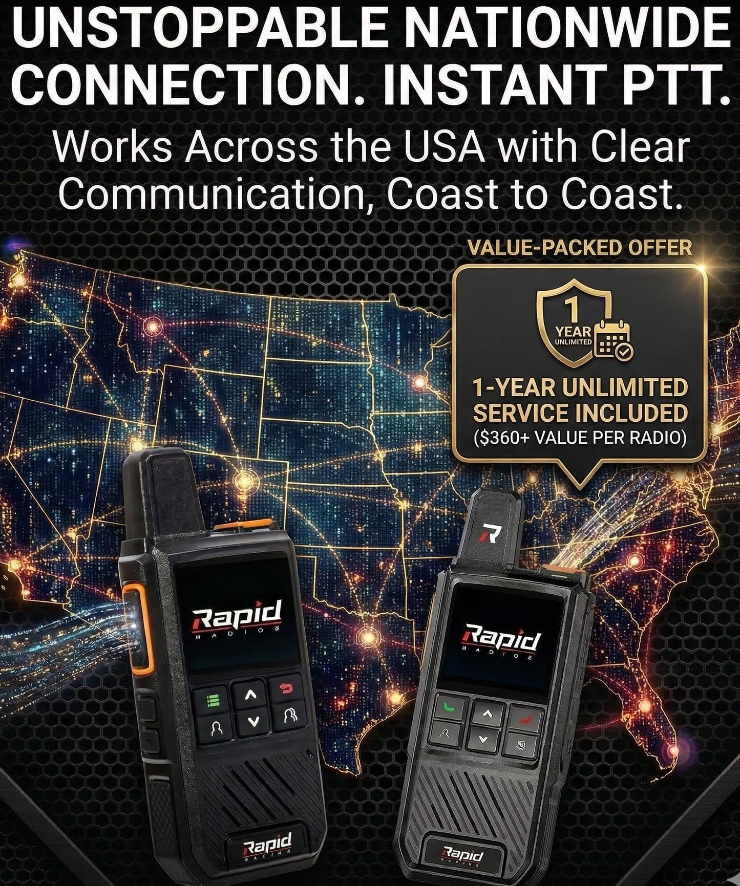 Rapid Radios Nationwide LTE Walkie-Talkie - Two-Way Radio - Unlimited Range POC Two Way Radios Set