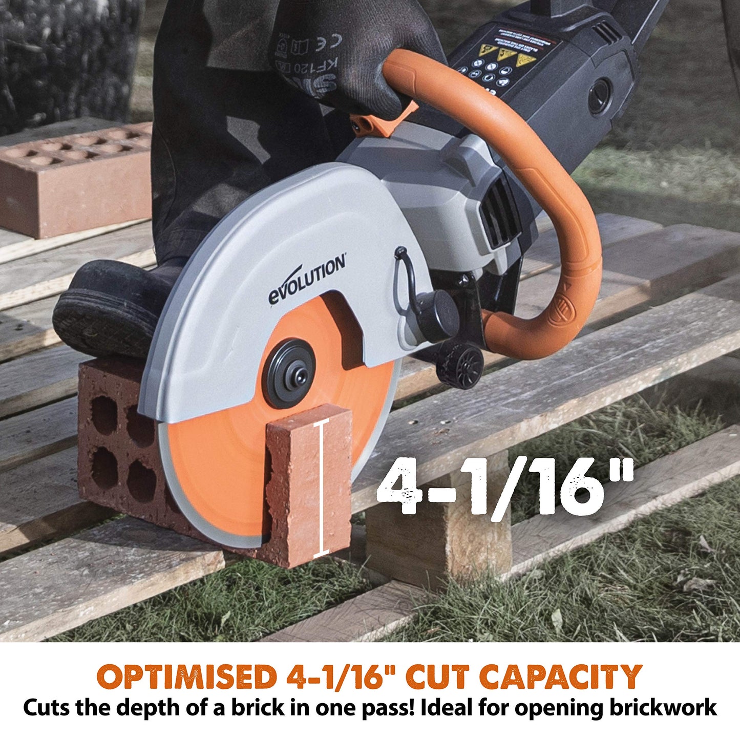 Evolution R255DCT | 10 in. Electric Concrete Saw | Premium Diamond Blade Included | 15A Motor | 4-1/16" Cut Depth | No Gas, No Fumes | Disc Cutter / Power Cutter / Cut-Off Saw | Brick & Masonry