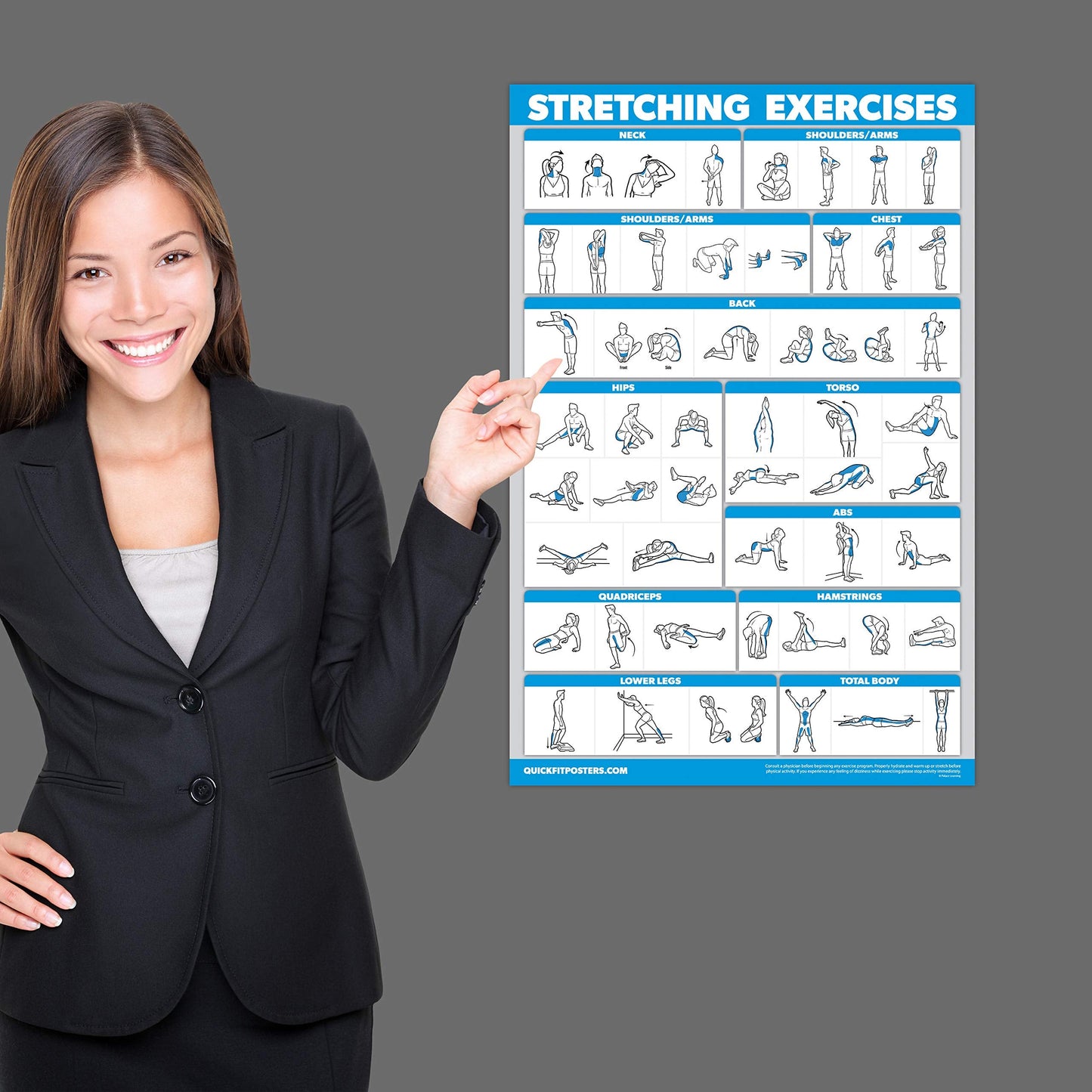QuickFit 2 Pack - Stretching Exercise Poster - Laminated 18" x 24" & Bodyweight Exercise Playing Cards - 2.5" x 3.5"