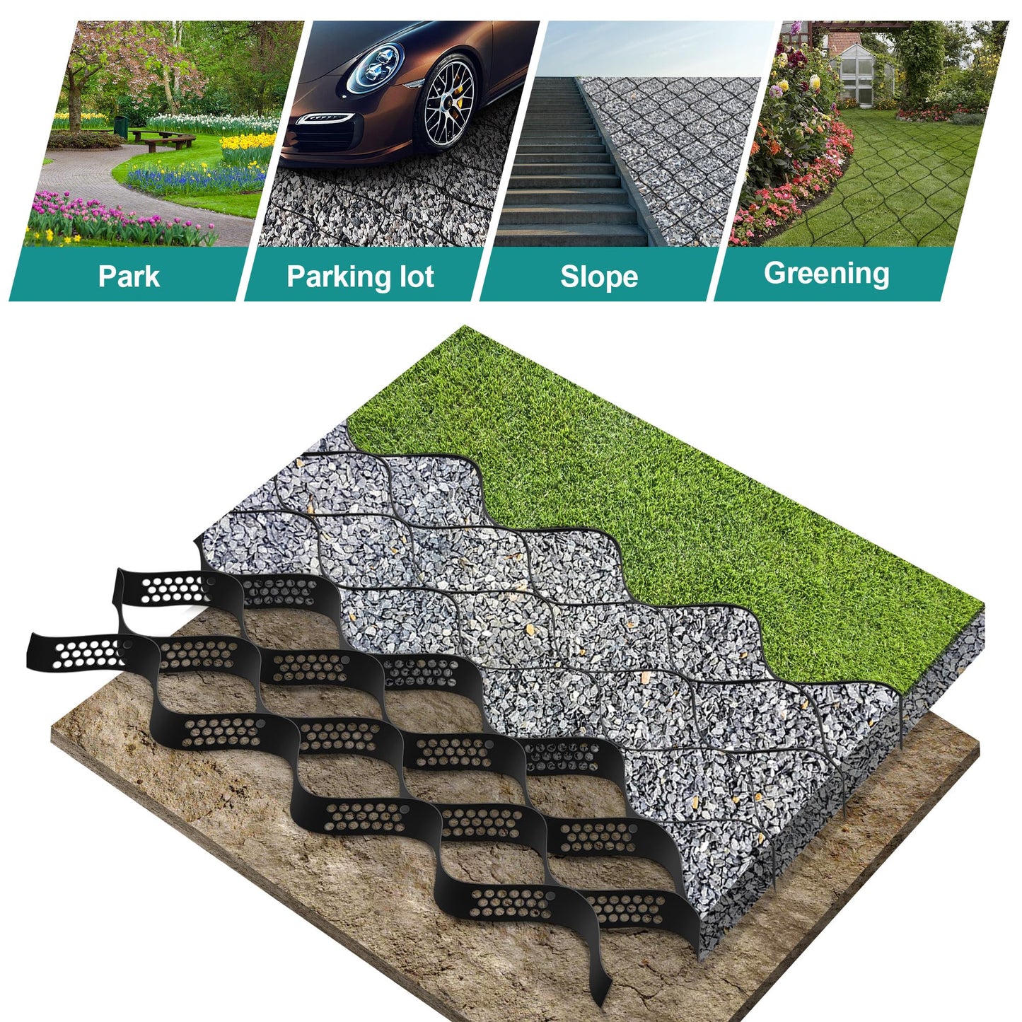 16.4 x 9.8 Ft 160 Sq ft Gravel Ground Grid, 2 Inch Depth Geo Grid Driveway Stabilization Grids, Gravel Geocell Retainer Grid for Garden Landscaping Parking Lots Driveways Slopes