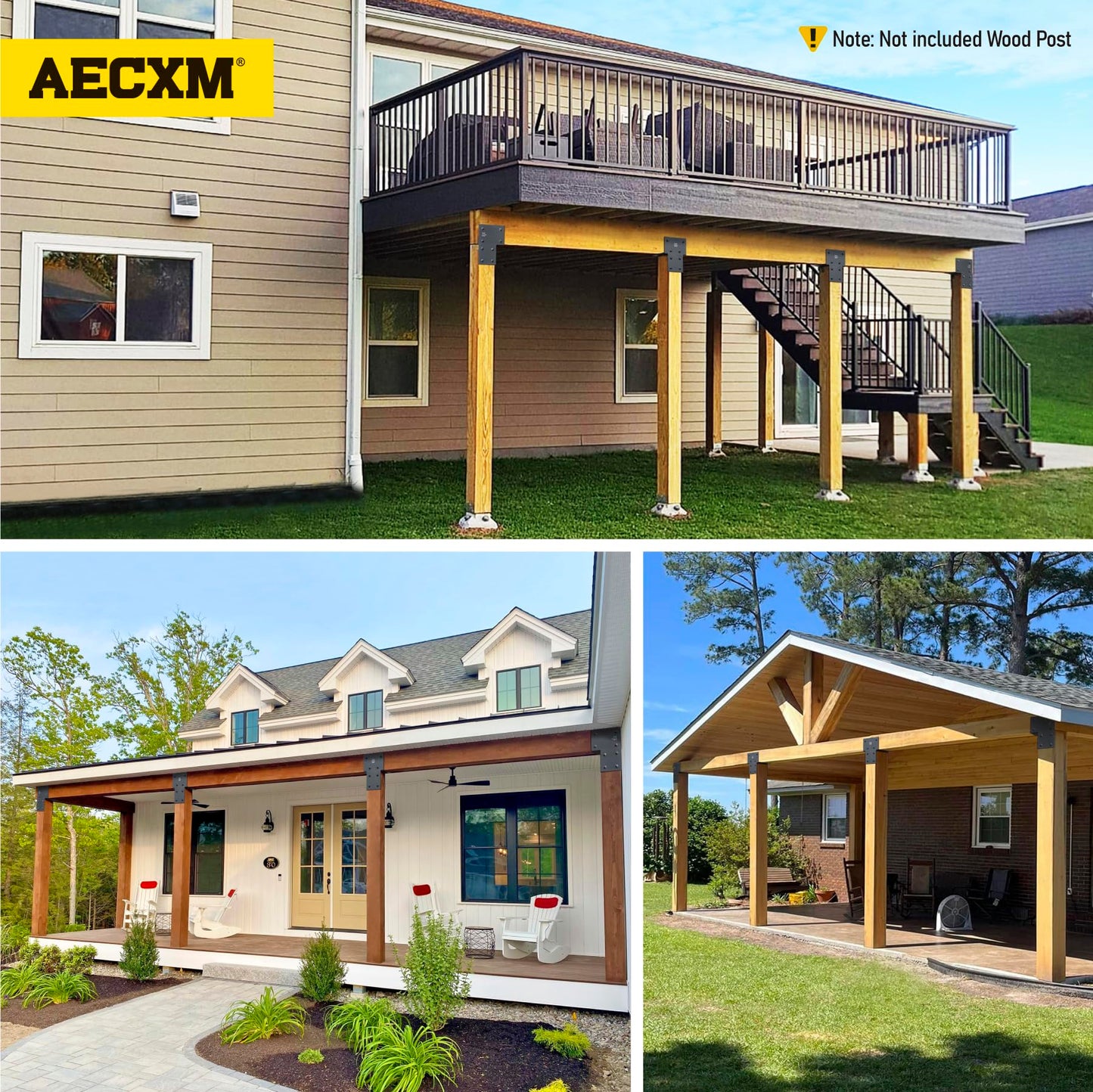 Aecxm 6"x6" (Actual 5.5"x5.5") Heavy Duty End Post Caps Tie Brackets for Wood, Deck Post to Beam Connector Bracket Stainless Steel 4Pack