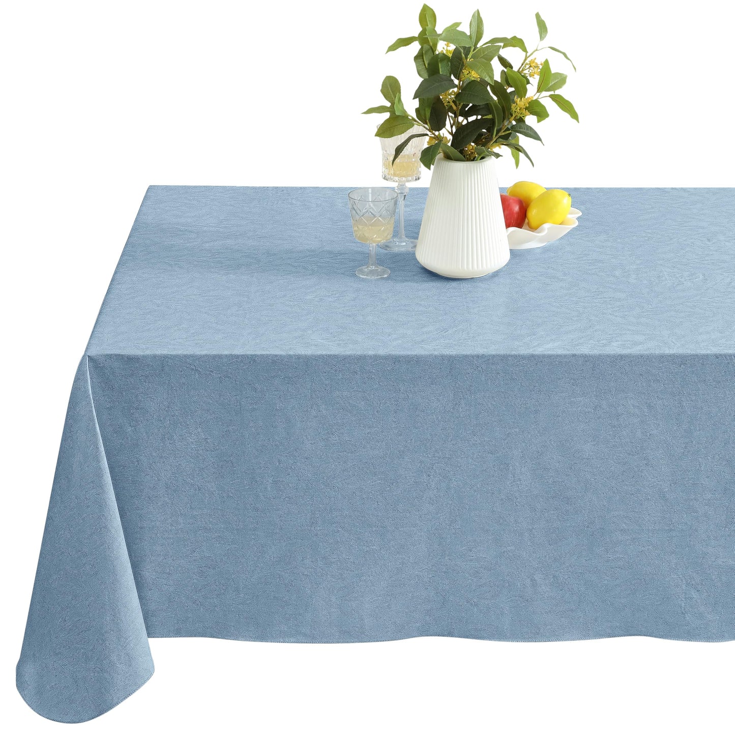 Newbridge Napa Leaf Blue Vinyl Flannel Backed Tablecloth, 60 x 84 Inch Rectangle, Hotel Quality Waterproof Indoor Outdoor Table Cover for Kitchen, Patio, Dining, BBQ