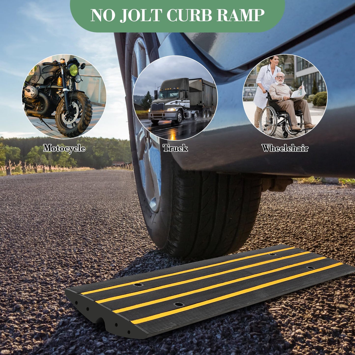 48" Driveway Ramp 2 Pack Heavy Duty Rubber Curb Ramps for Cars SUVs Trucks, Low Profile with Water Drainage, Garage Sidewalk Transition Solution
