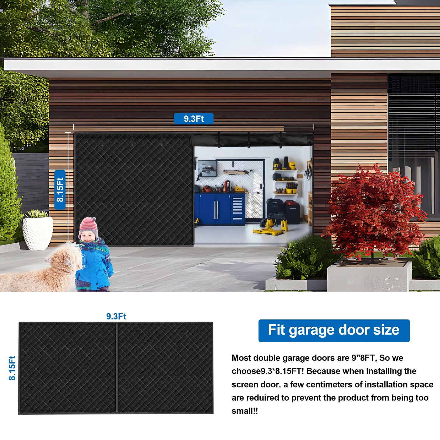 Garage Door Screen for Winter，Garage Door Insulation Kit for ，Magnetic Thermal Insulated Door Curtain, Garage Insulated Door Curtain ， Weatherproof, Windproof, Soundproof (9 * 8Ft)