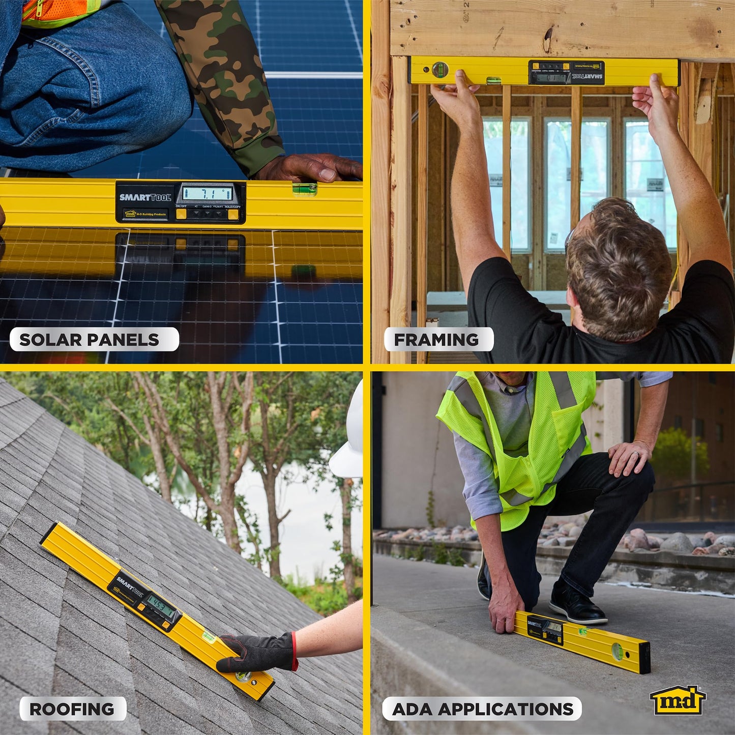 M-D Building Products 92296 SMARTTOOL® 48 Inch Digital Level: Precision Measurement with LCD Screen, Audible Alerts, Water Resistance, High Visibility, and Heavy-Duty Aluminum Frame