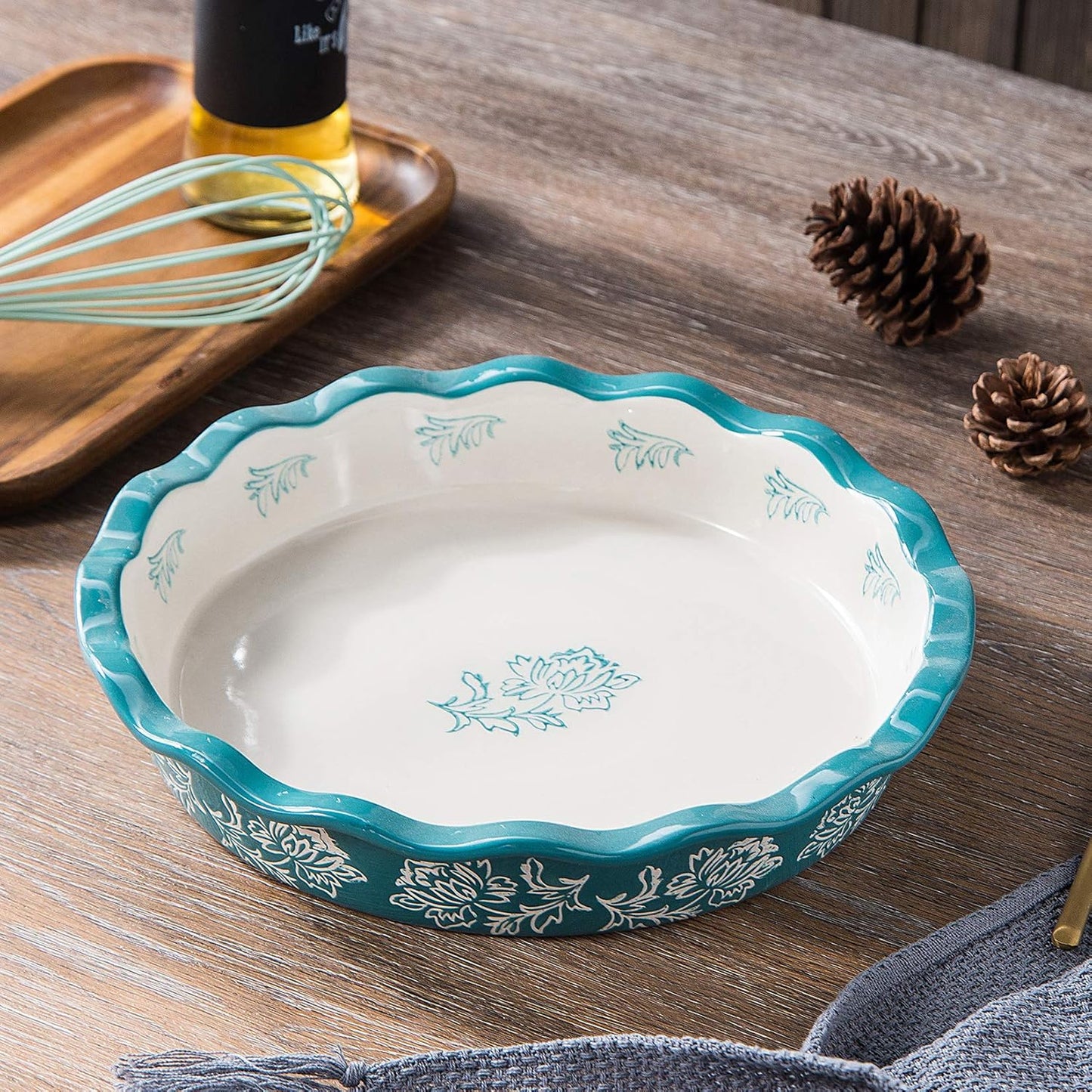 Wisenvoy Ceramic Pie Pan - Non-Stick Deep Blue Porcelain Dish for Perfect Baking | 9-Inch Size