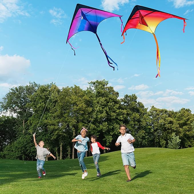 JOYIN Large Delta Kite Red, Green and Purple, Easy to Fly Huge for Kids and Adults with 262.5ft String, Large Delta Beach Kite for Outdoor Games and Activities