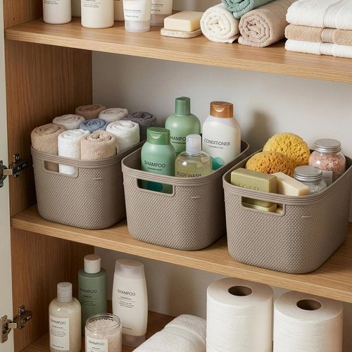 BINO Plastic Storage Bins - 5.5 Liter, 3 Pack in Taupe | Stylish Organization for Home & Pantry