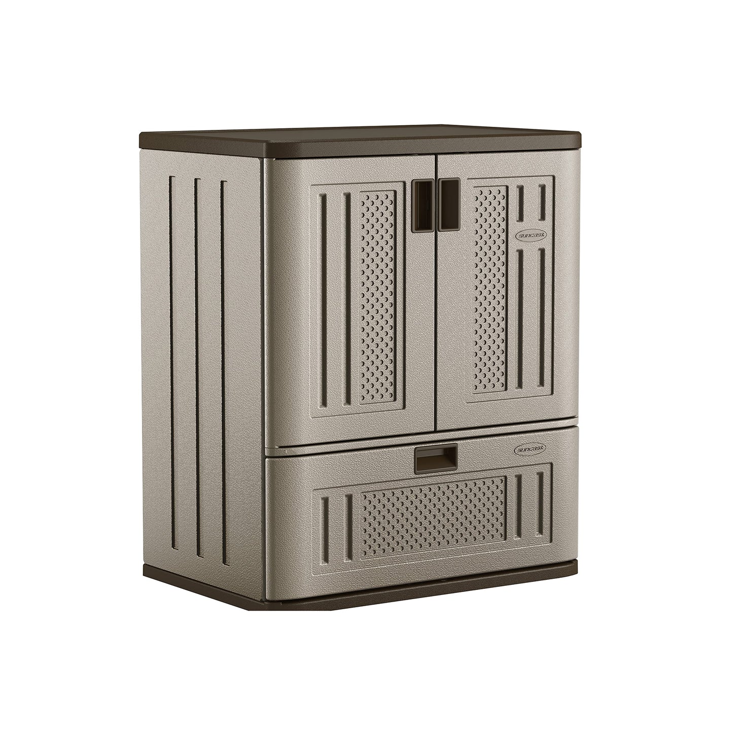 Suncast Base Storage Cabinet with Drawer for Garage Organization - Lockable Single-Drawer Organizer with Shelf for Garden Supplies, Paint Cans & Outdoor Tools, Multi-Wall Resin Construction, Platinum