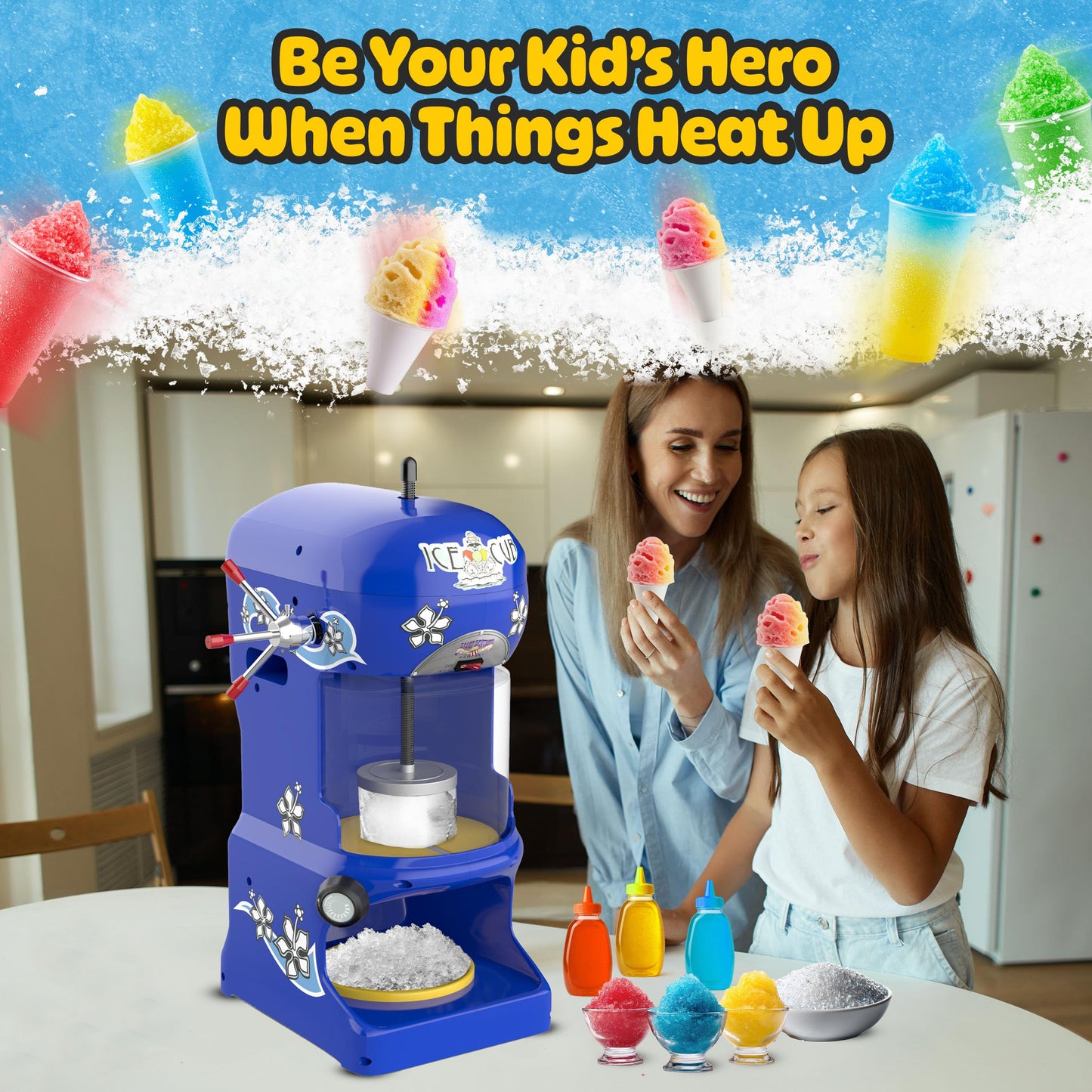 Great Northern Popcorn Company Premium Quality Ice Cub Shaved Ice Machine Commercial Ice Shaver, Blue, 1/3 hp, 6057 Ice Cub Shaver