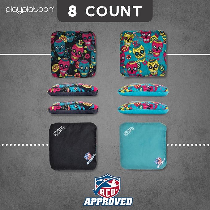 Play Platoon Cornhole Bags Set of 8 Regulation Professional Corn Hole Bean Bags ACO Approved, Competition Weight, Slick and Stick