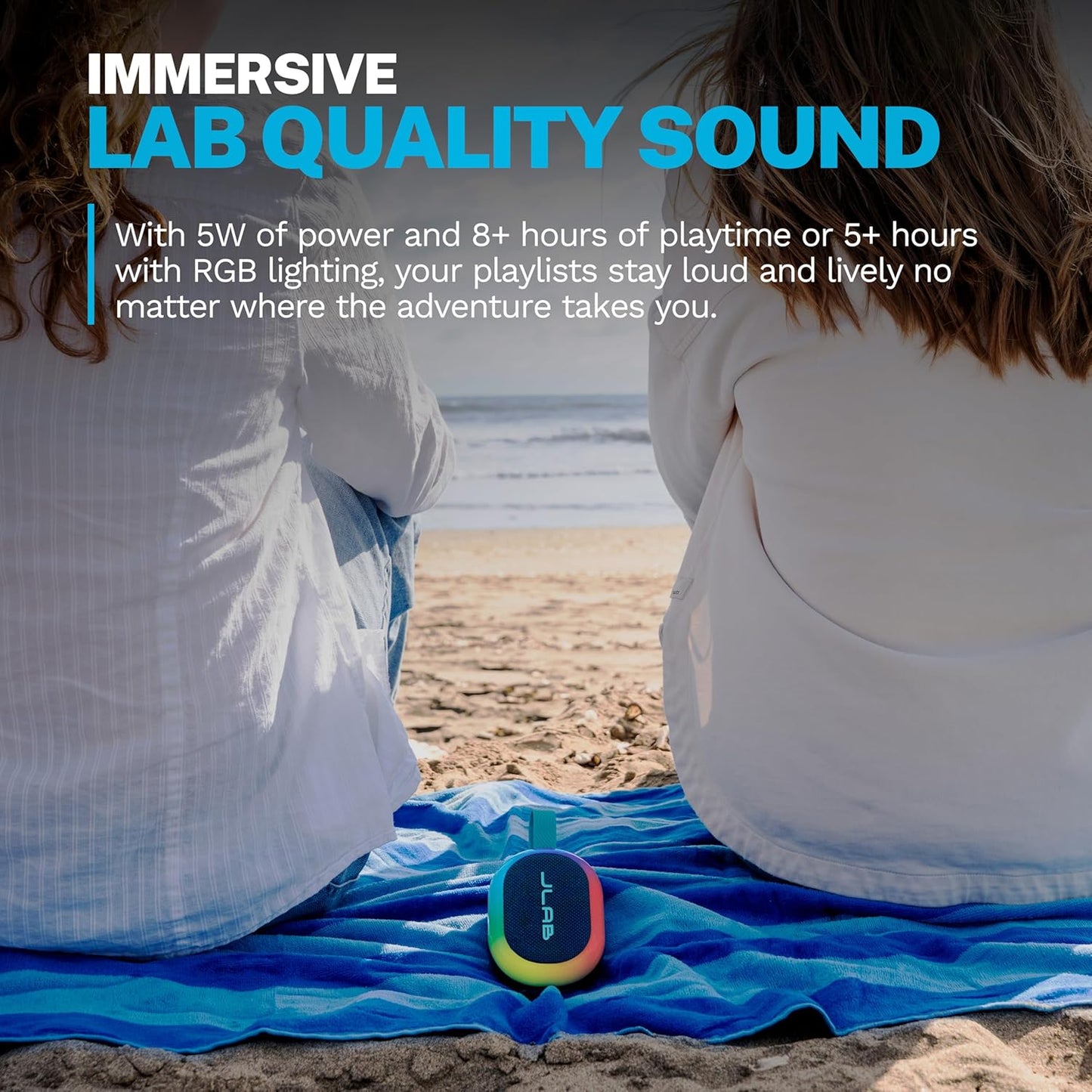 JLab 8+ IP55 100 Pop Party Portable Bluetooth Speaker, Navy, Hours of Playtime, Waterproofing, Detachable Loop Handle