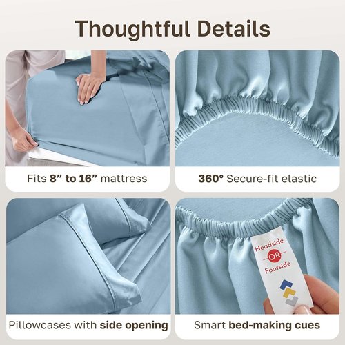 California Design Den Queen Bed Sheet Set - 100% Cotton, 400 Thread Count, Silky Smooth Sateen - Sky Blue