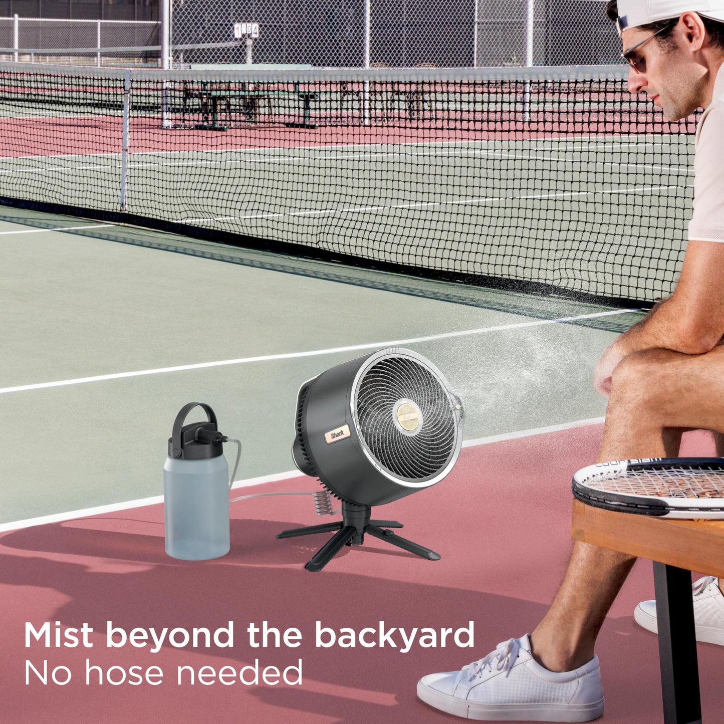 Shark FlexBreeze Pro Mist Fan — Indoor & Outdoor, Integrated Misting, Pedestal to Tabletop, Corded or Cordless, Up to 24-Hr Battery, Oscillating, Charcoal Grey, FA302