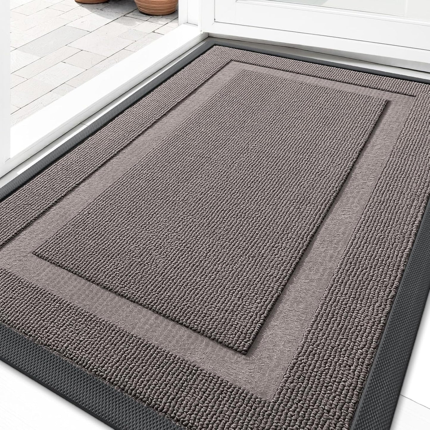 OLANLY Waterproof Front Door Mat - All-Season Indoor/Outdoor Doormat, Easy Clean, 33x21, Taupe