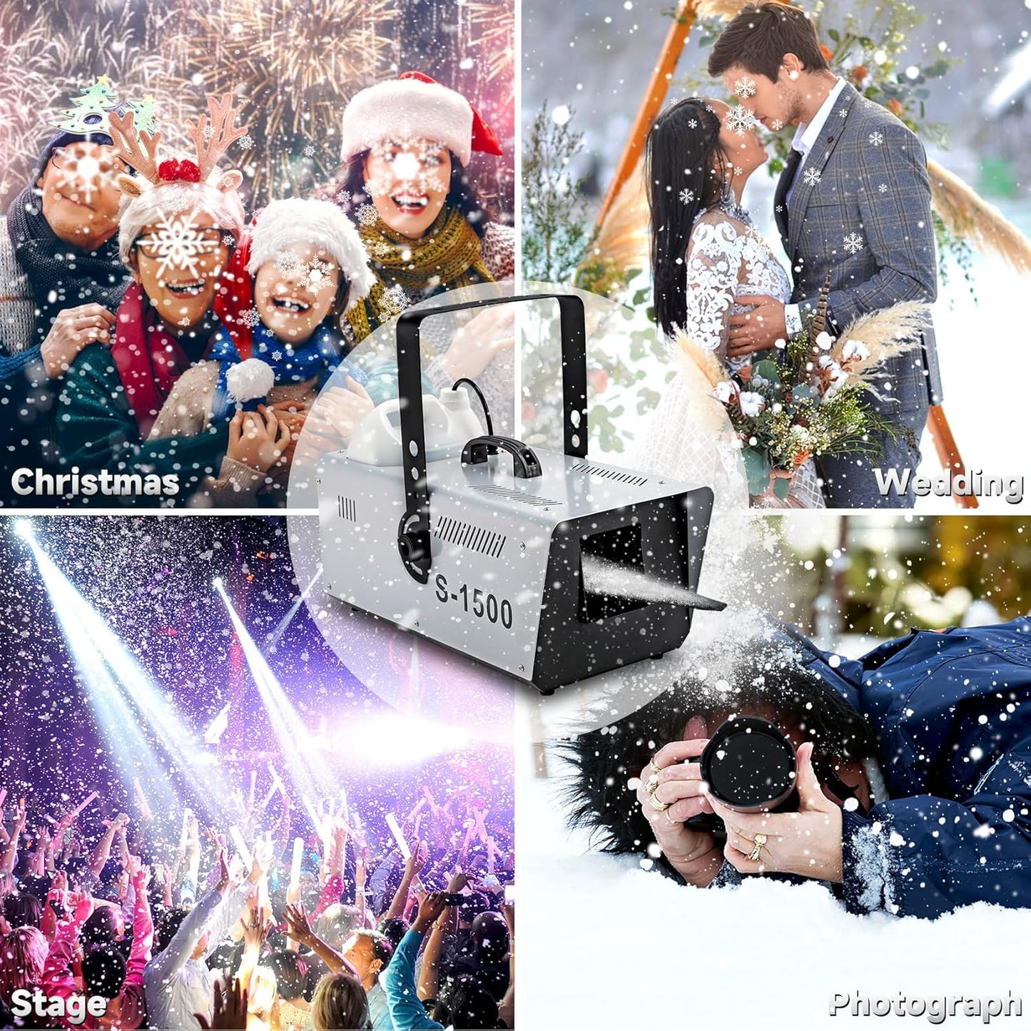 TCFUNDY Snow Machine - 1500W Snowflake Maker for Christmas & Wedding Parties | Wired Remote Control