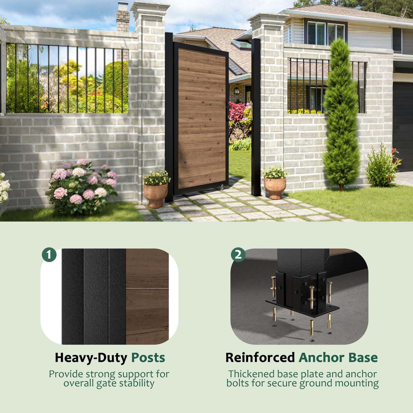 BlueWish 6 x 3 FT Cedar Wood Fence Gate Kit, Board-on-Board Privacy Fence Gate, Aluminum Frame with Security Lock System, Outdoor Garden Yard Complete Gate Kit for Backyard, Pool, Brown