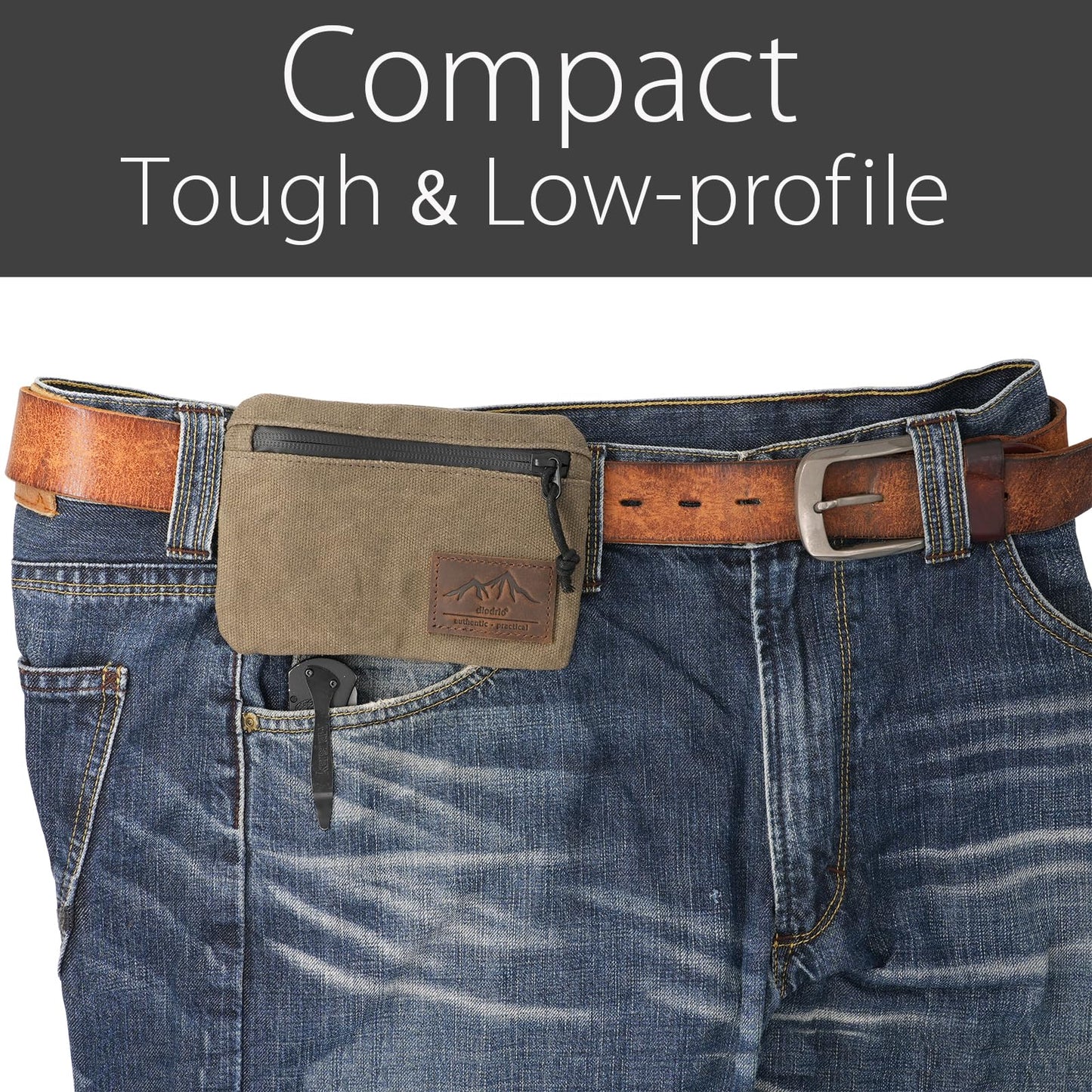 diodrio Belt Zipper Pouches for Men Women Compact EDC Pouch, YKK Zipper, Anti-theft Pickpocket Proof Safety Wallets, Waist Pack for Traveling Hiking, Water Resistant, Tough Waxed Canvas, Olive
