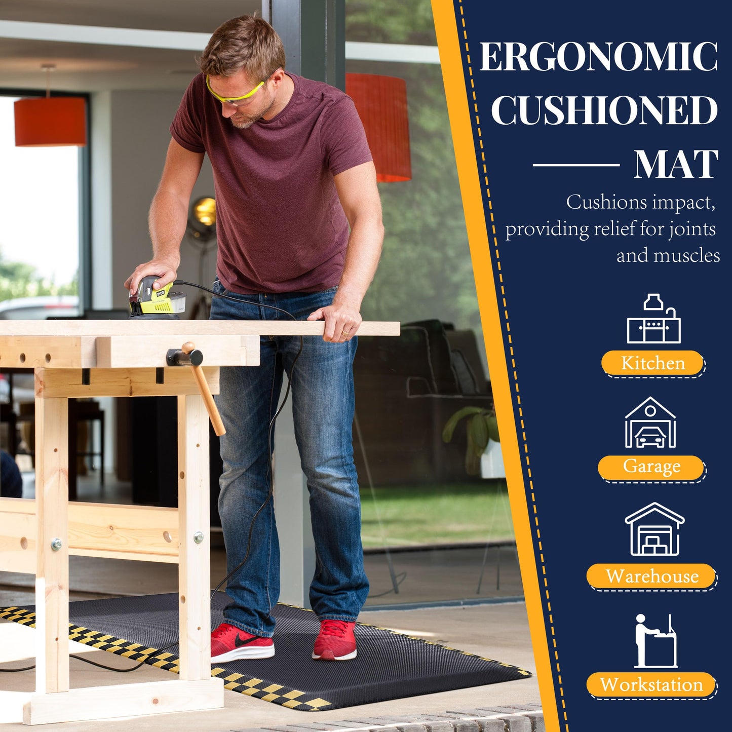 3 Packs Anti Fatigue Mat for Industrial - 39"x20" Standing Floor Mat with Safety Yellow Border, Ergonomic Work Mat for Warehouse, Garage, Public - Relieves Back & Leg Pain