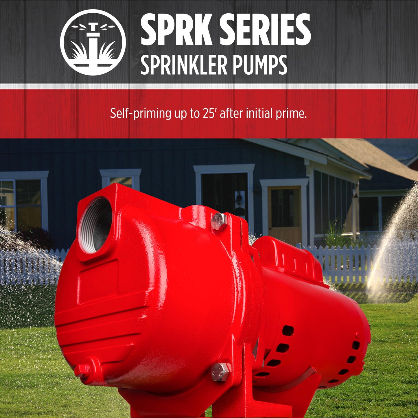 Red Lion RL-SPRK150 115/230 Volt, 1.5 HP, 71 GPM Cast Iron Sprinkler/Irrigation Pump with Thermoplastic Impeller, Red, 97101501
