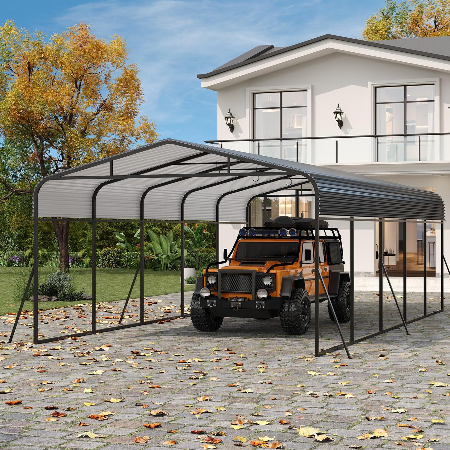 PeakPursuit Metal Carport, 13x26 FT Outdoor Car Port Canopy with Galvanized Steel Roof and Reinforced Base, Heavy Duty Garage Car Shelter Shade for SUV, Truck, Boats