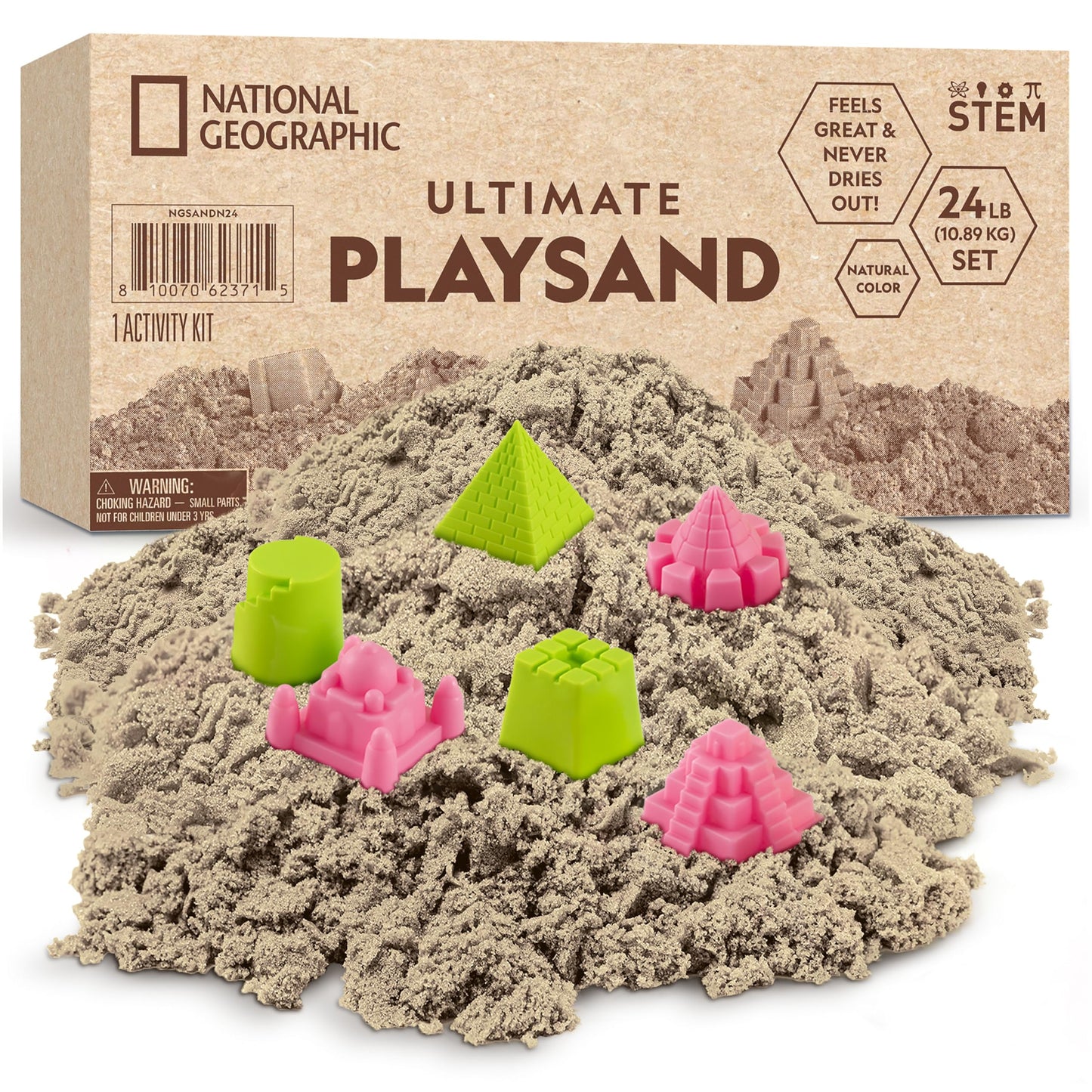 National Geographic Moon Sand - 24 Lbs. of Play Sand with Castle Molds (Natural) - A Fun No Mess Sensory Activity, Kids Play Set, Sensory Bin Filler