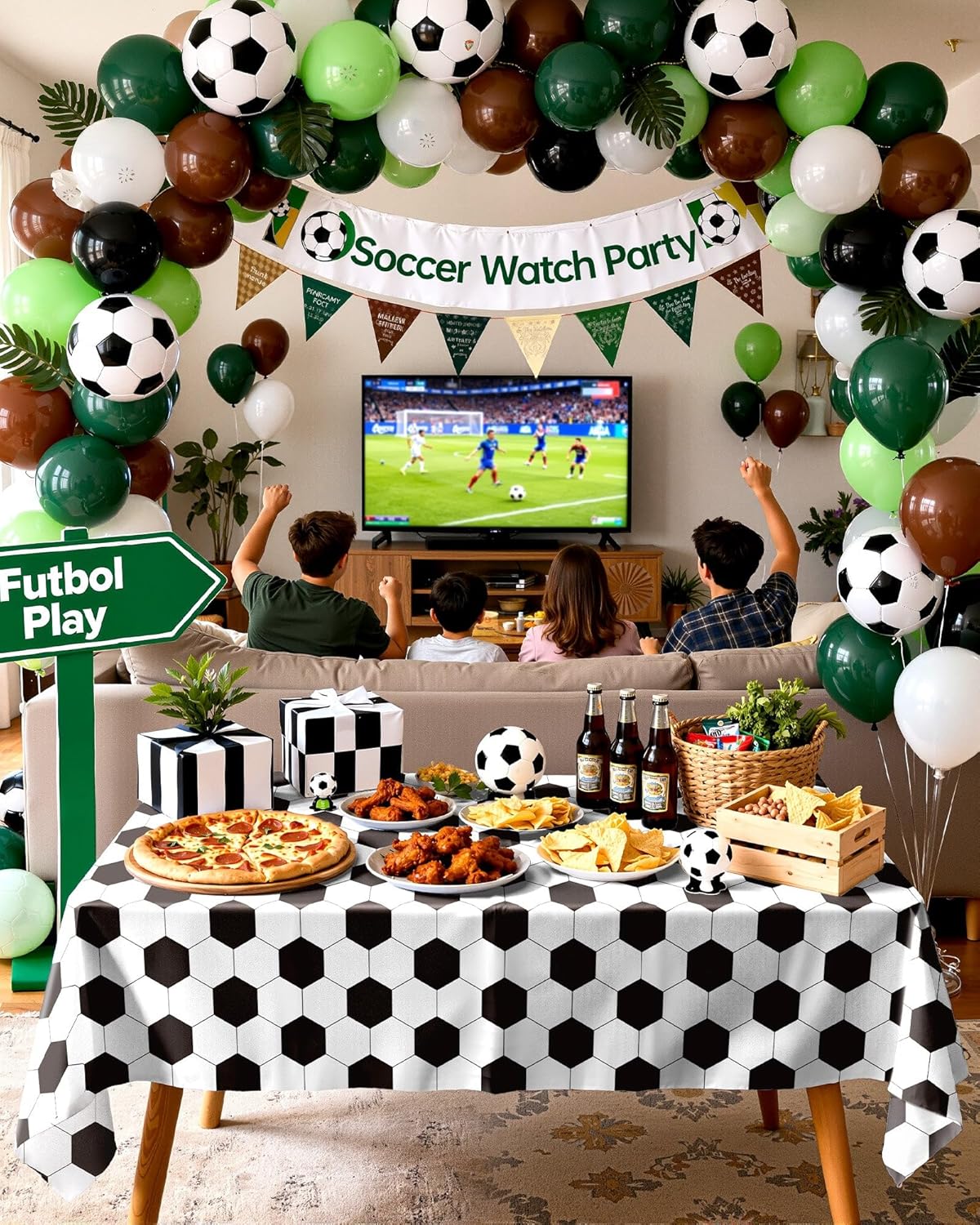 Pureegg Soccer Tablecloths - Disposable 8-Pack, Sturdy Leakproof Plastic Covers 54 x 108 Inch, Black & White