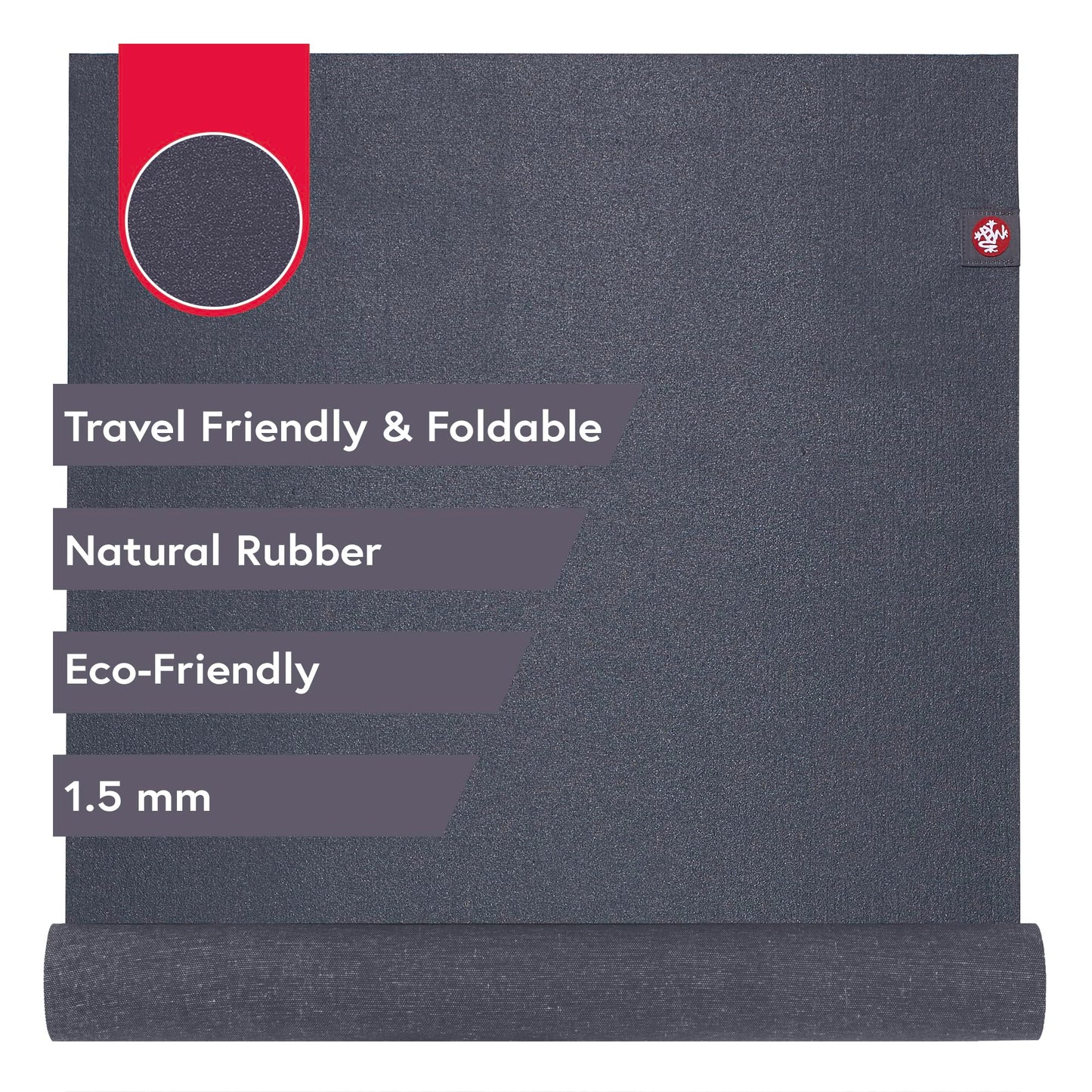 Manduka eKO SuperLite Yoga Mat 71" - 1.5mm | Natural Rubber | Foldable & Travel Friendly | Soft Textured Surface | Eco-friendly | 71 x 24 inches | Charcoal
