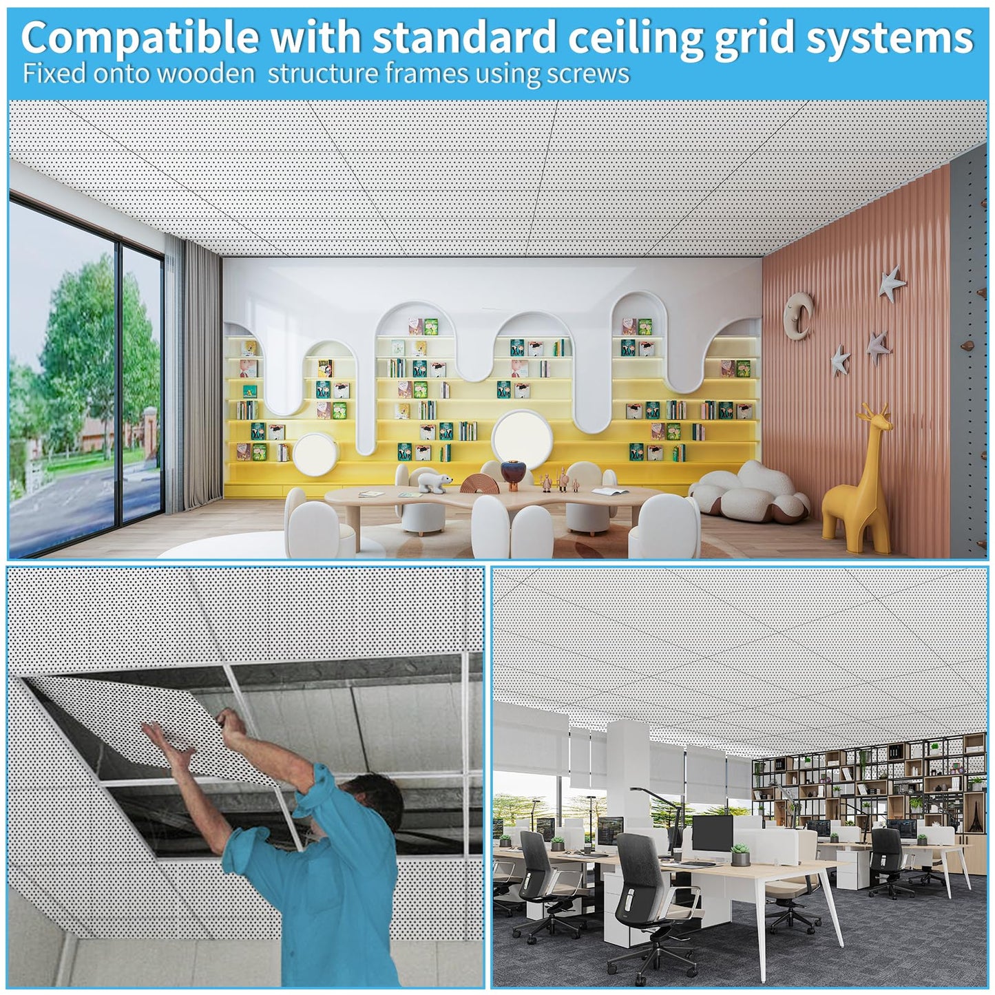 Art3d Acoustic Drop Ceiling Tiles 24x48 10-Pack, Soundproof Panels 2x4ft for Wall Coverings, White