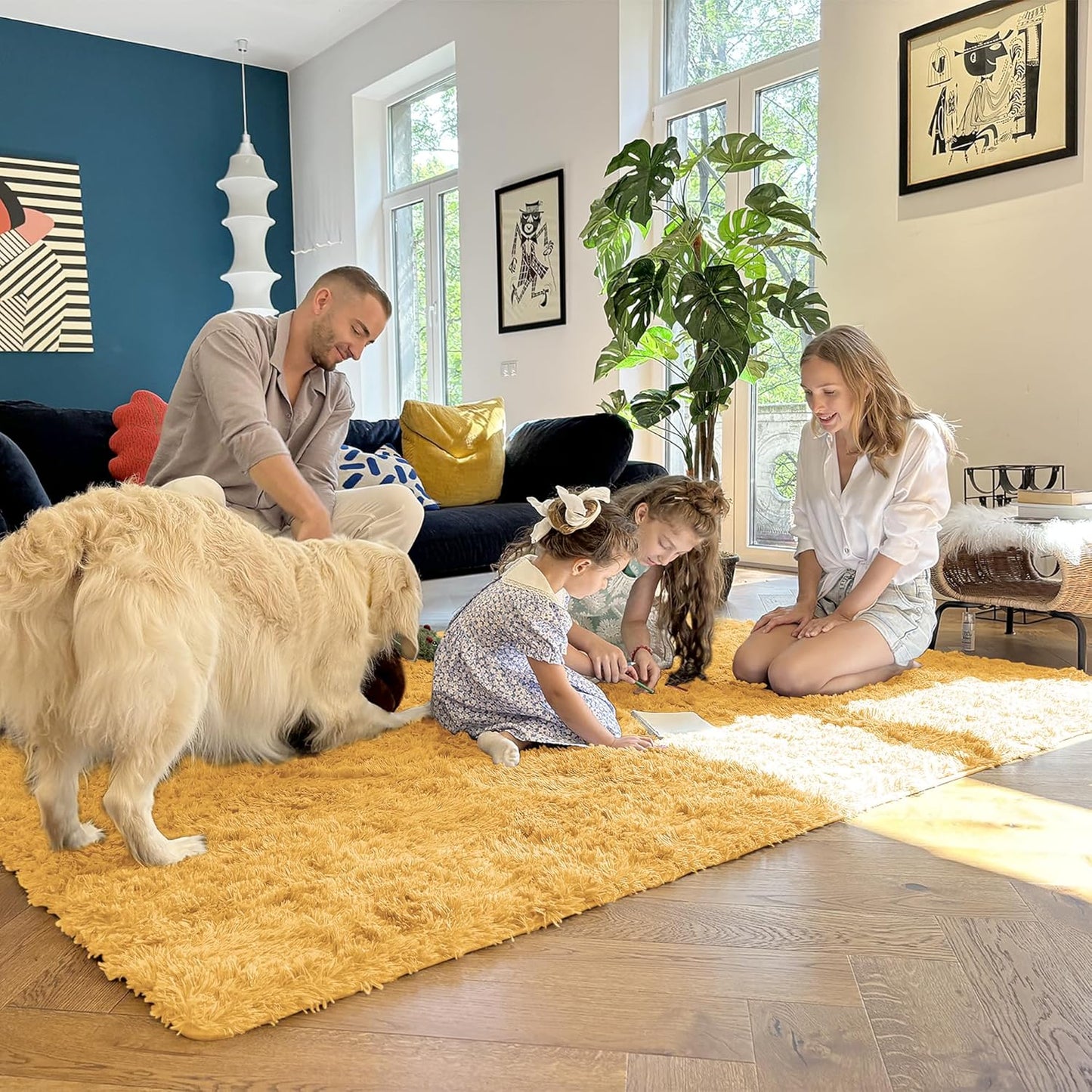 OLANLY Machine Washable 2x6 Runner Rug - Soft Fluffy Shaggy Indoor Carpet for Bedroom & Hallway | Mustard Yellow