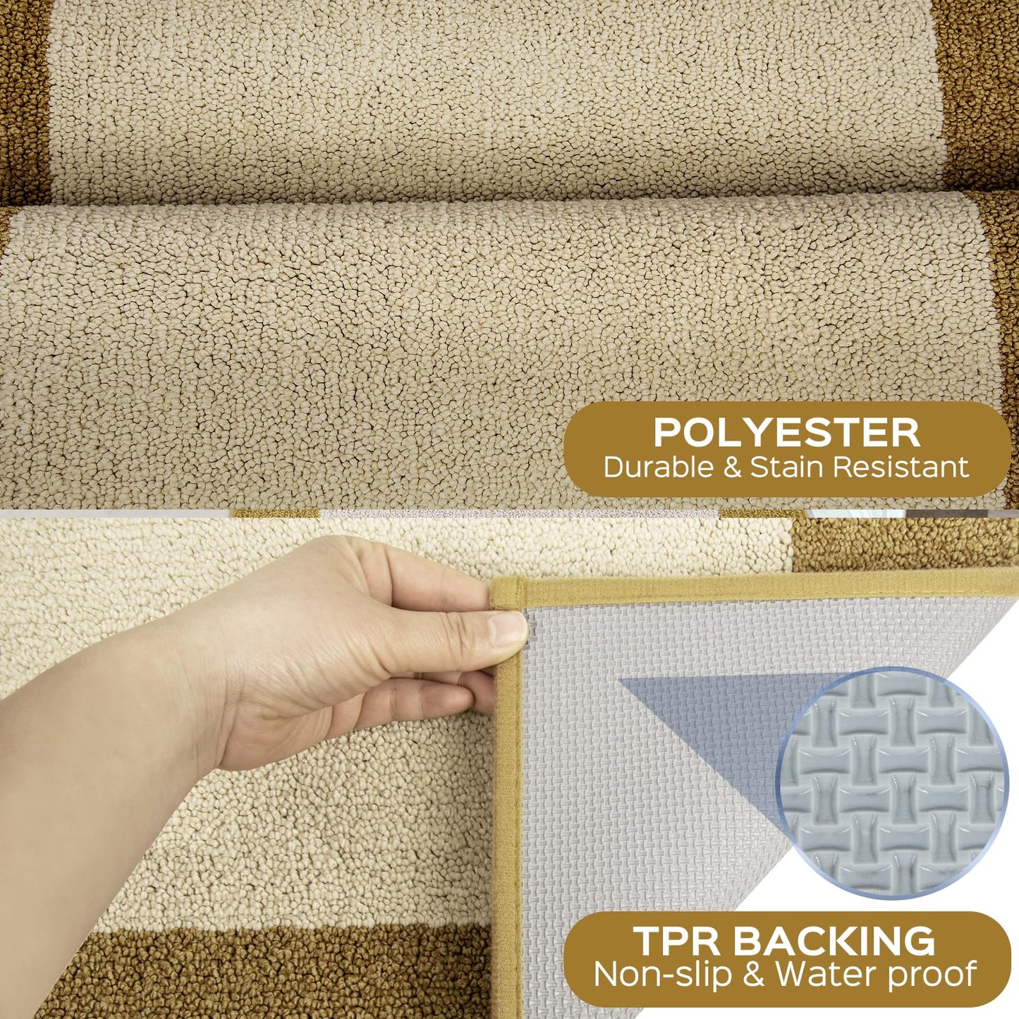 DOMUSTEX Machine Washable Runner Rugs Set of 2, (24" x 36"+ 24" x 60"), Non Slip Kitchen Mats for Floor, Absorbent Entryway Rug for Kitchen, Bedroom, Hallway, Bathroom, Door (Roll Packing)