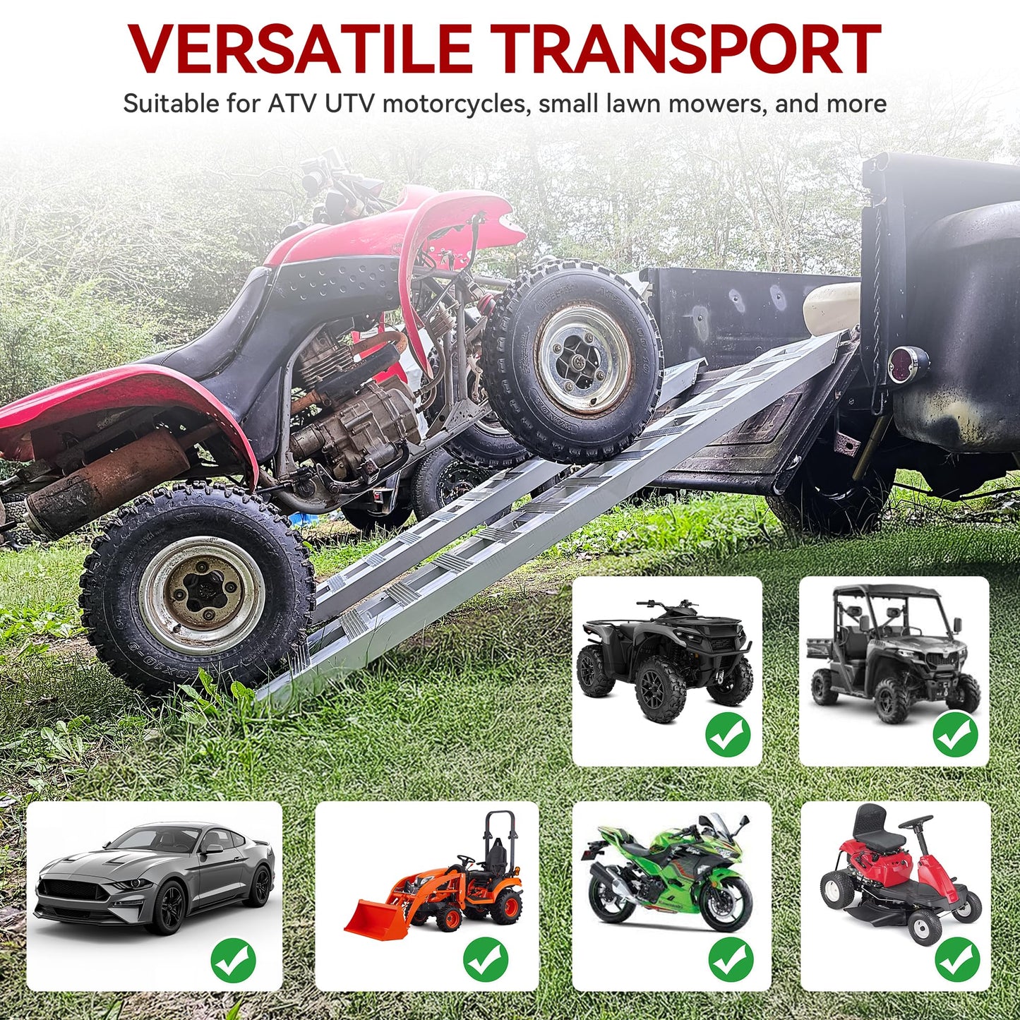 YITAMOTOR 2pcs 6000lbs 60" x 12" Aluminum Trailer Ramps, Heavy Duty Loading Ramps for Car ATV Truck Auto Hauler with Knife & Hook Ends
