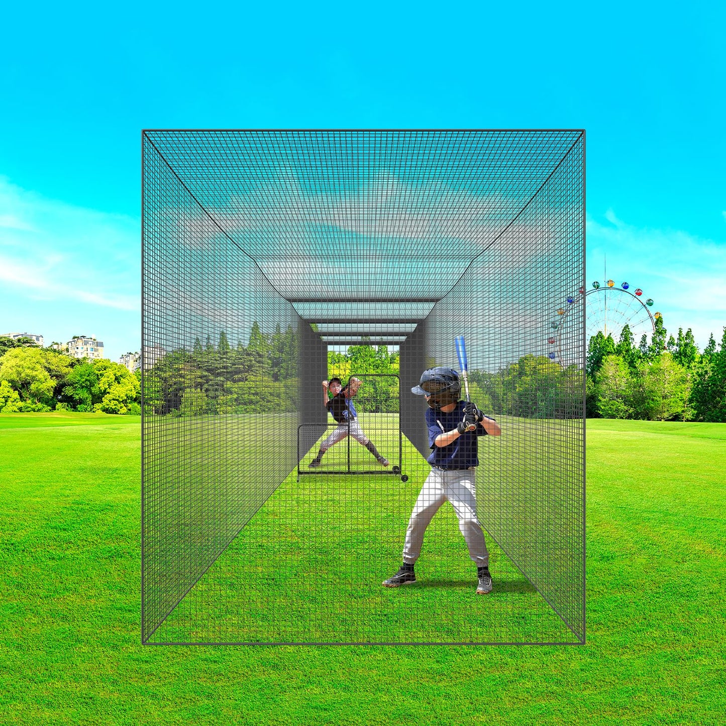 VEVOR Baseball Batting Netting,70FT Professional Softball Baseball Batting Hitting Training Net, Practice Portable Pitching Cage Net with Door & Carry Bag, Heavy Duty Enclosed PE Netting(NET ONLY)