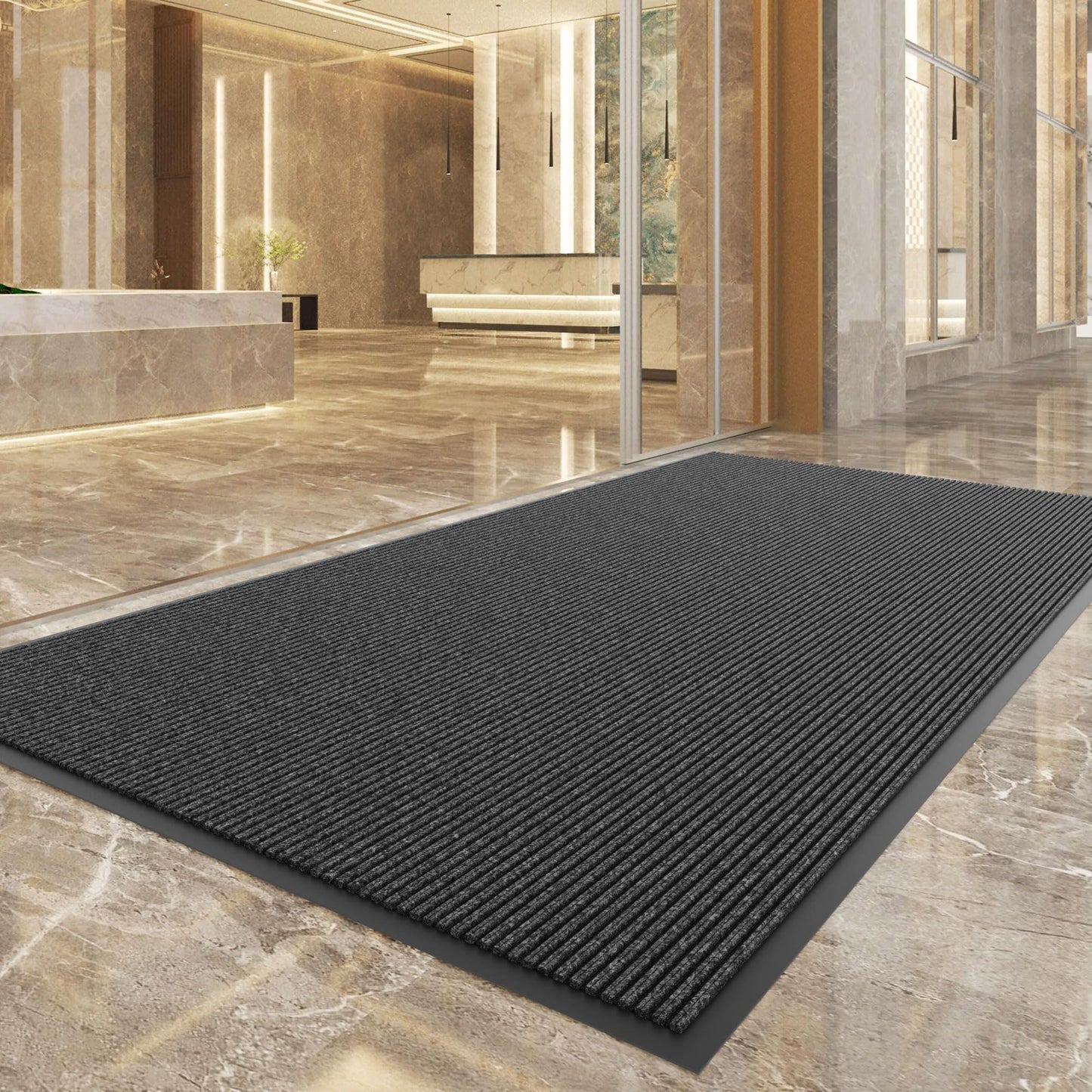 100pointONE Front Door Mat, Heavy Duty Indoor Outdoor Doormat for Entryway, 96" x 48" Low Profile Outdoor Mats for Home Entrance, Stain and Fade Resistant Welcome Mat for High Traffic Area, Dark Grey