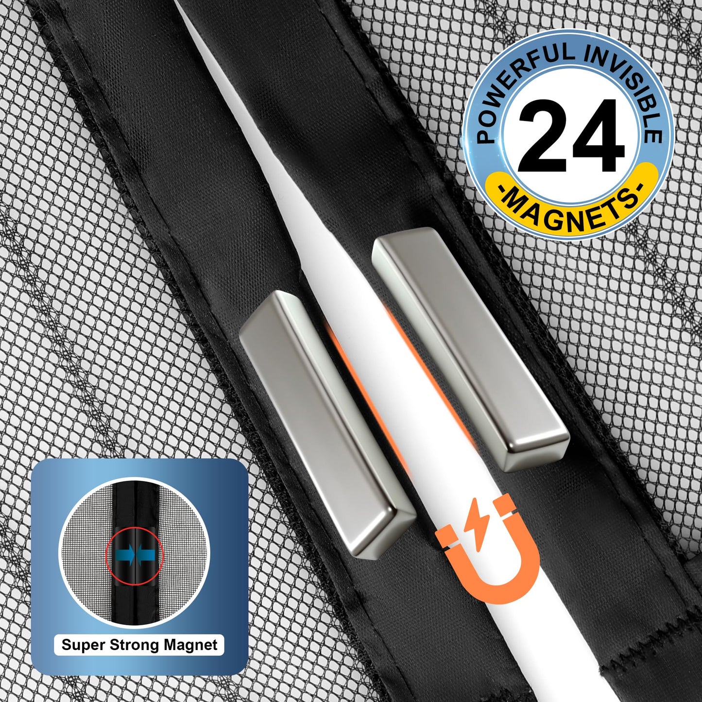 METAONLY Magnetic Screen Door Mesh Fits 38" x 82" Door - Curtain Size 40" x 84", Works for Patio, Sliding Door, Keeps Bug Mosquito Out, Fresh Air Flow, Black