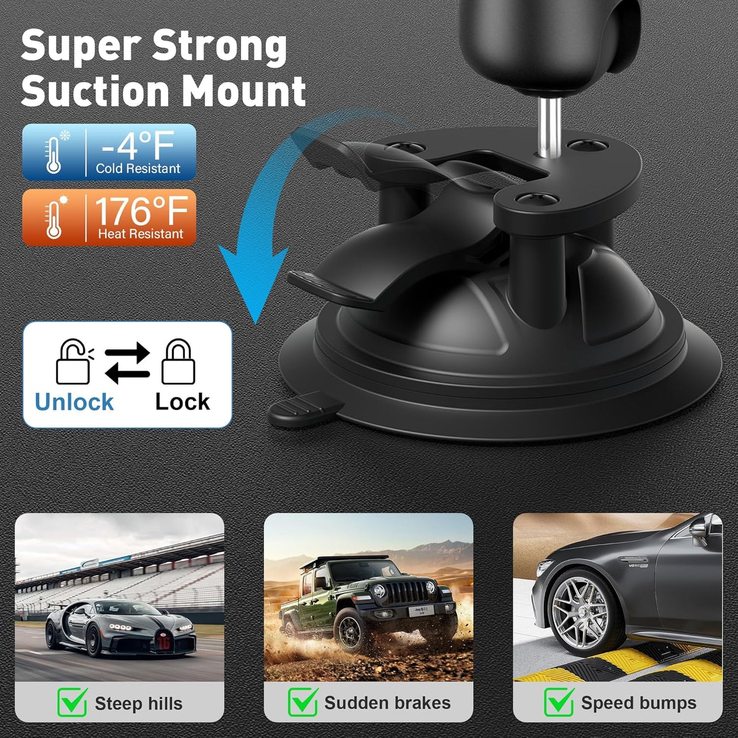 Keuvirya 4.7-12.9" 12.9 360 Heavy Duty Aluminum iPad Suction Mount for Truck Car, Anti-Shake Dashboard Windshield