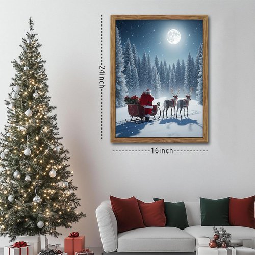 Framed Christmas Wall Decor - Santa Claus Canvas Print with Winter Scene | 16x24in