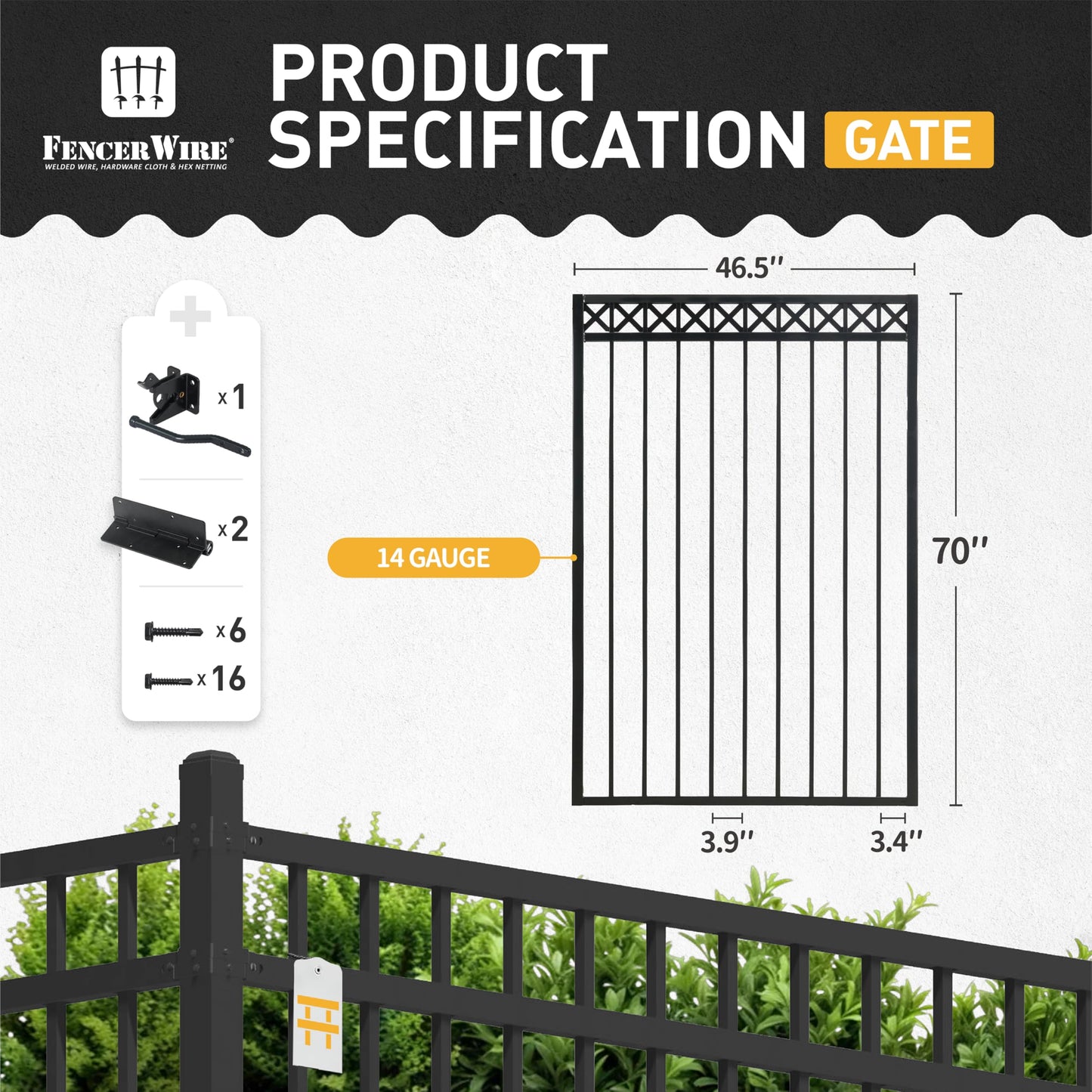 Fencer Wire Heavy Duty Flat Top X-Pattern Decorative Fence Gate, 6FT Height x 4FT Width Outdoor Fence Gate, Outdoor Anti-Rust Metal Steel Gate for Fencing Barrier, Garden Gate with Gate Lock